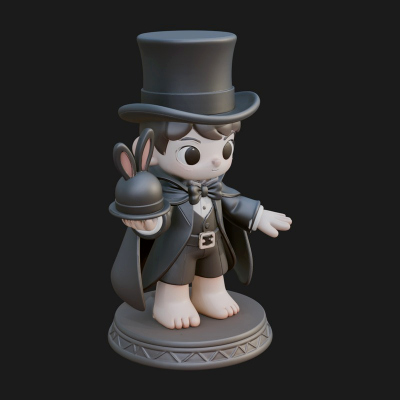 Chibi Magician with Rabbit Statue Design 3 3D Print Model