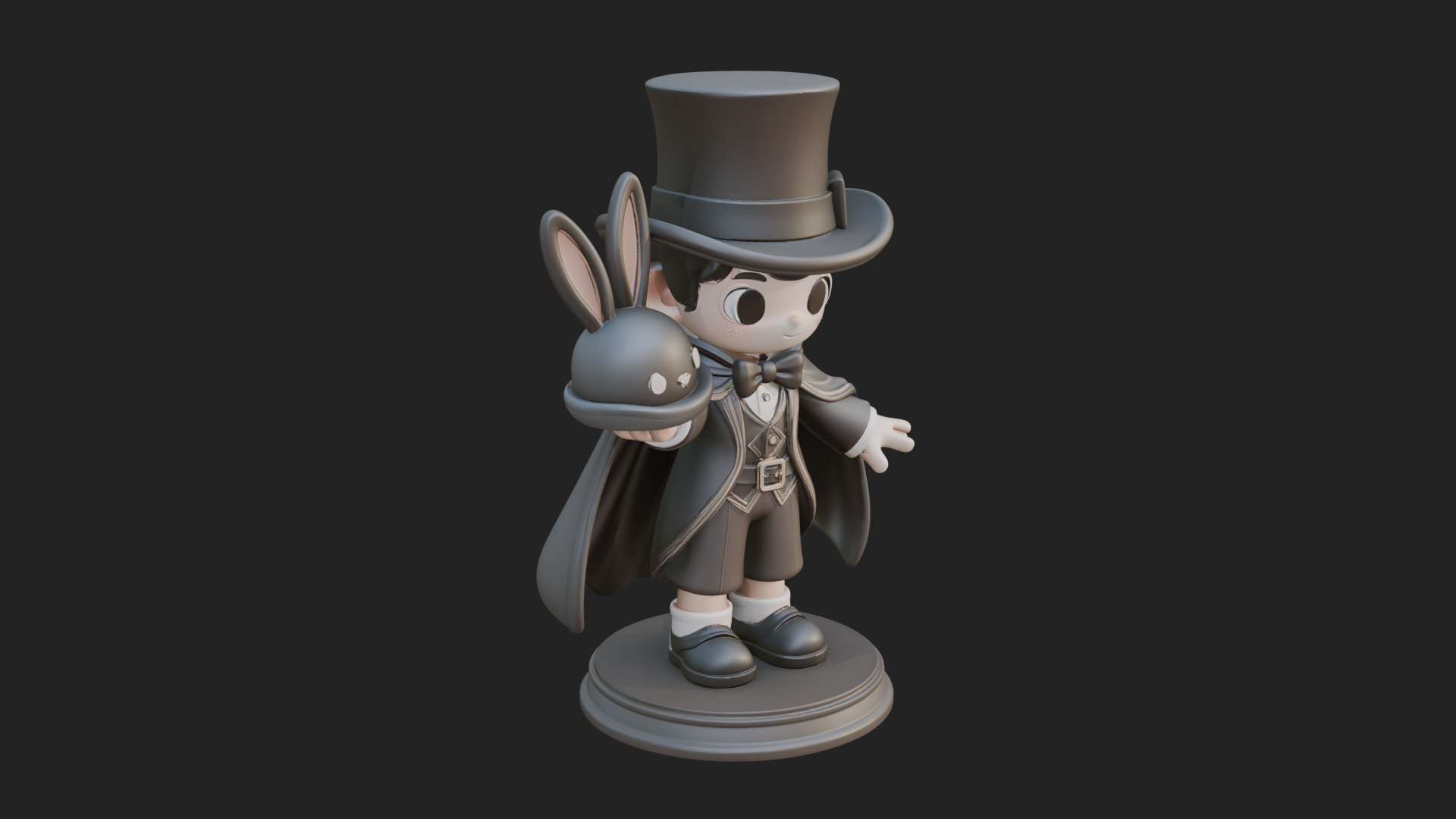 Chibi Magician with Rabbit Statue Design 4 3D Print Model 3D Model