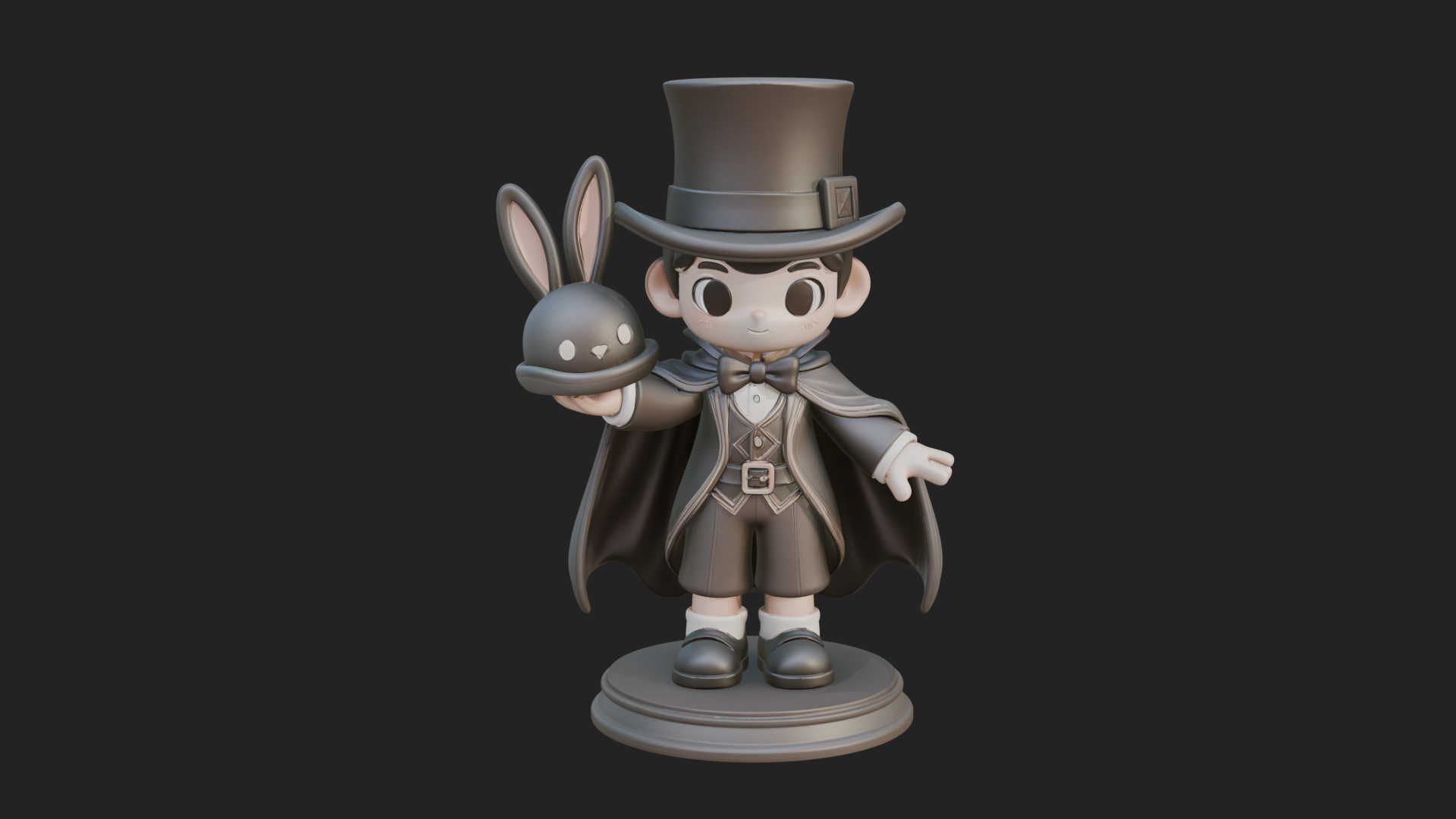 Chibi Magician with Rabbit Statue Design 4 3D Print Model 3D Model