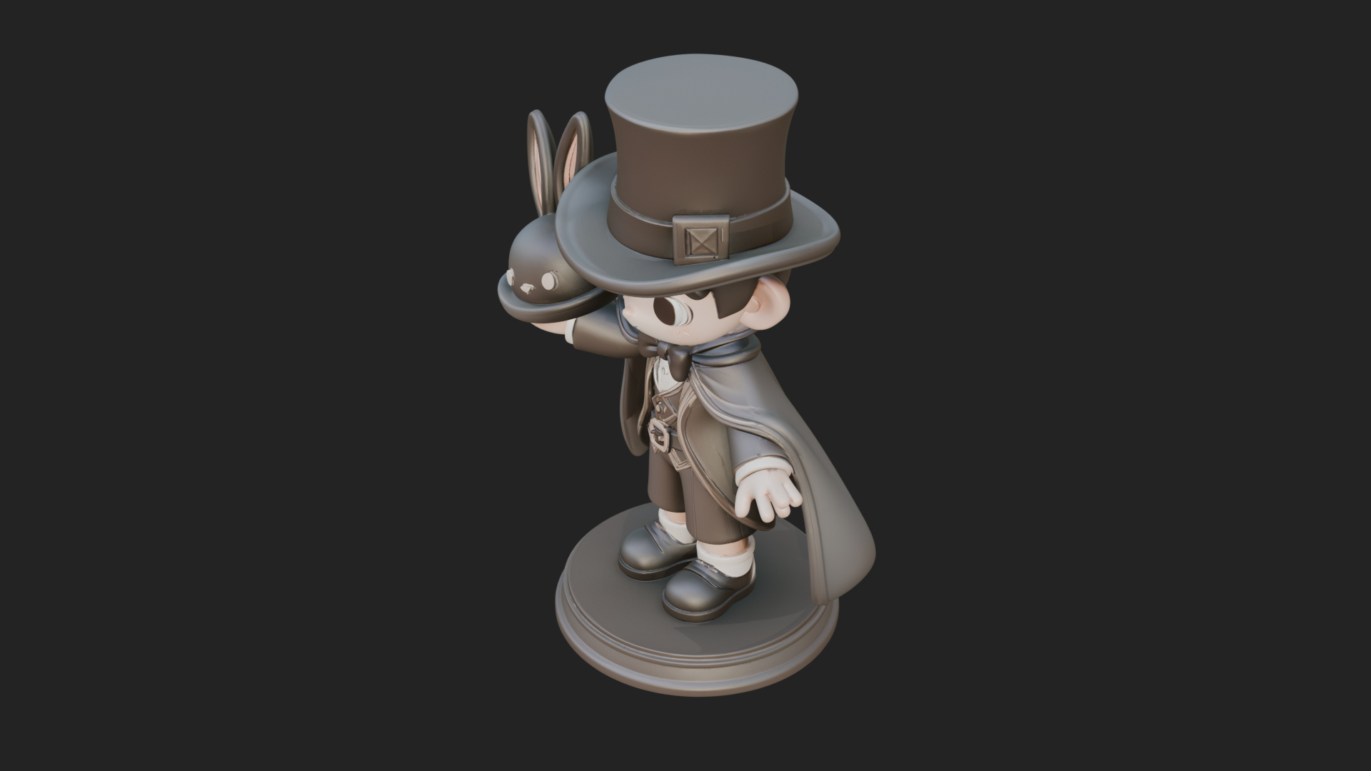 Chibi Magician with Rabbit Statue Design 4 3D Print Model 3D Model