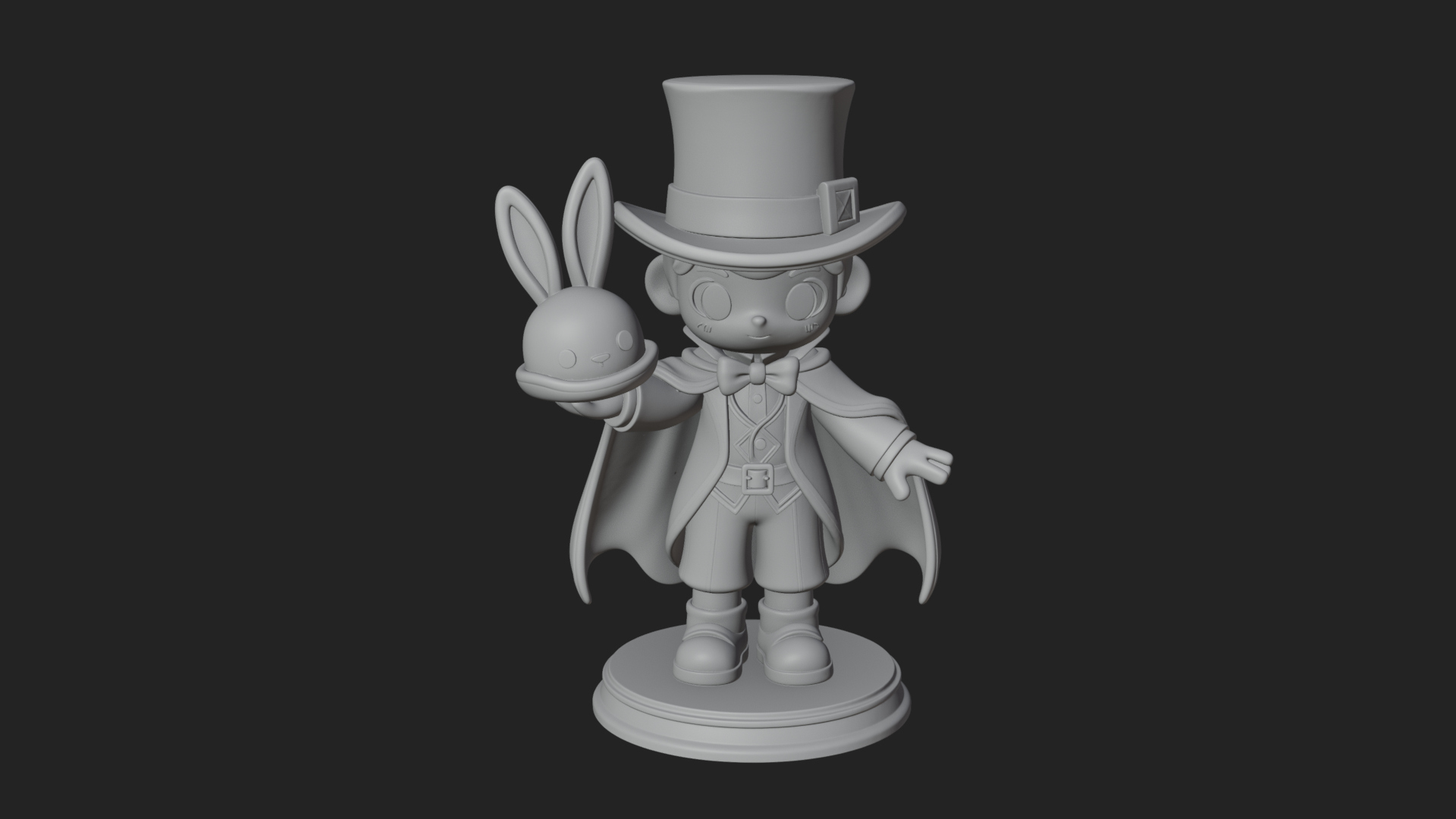Chibi Magician with Rabbit Statue Design 4 3D Print Model 3D Model