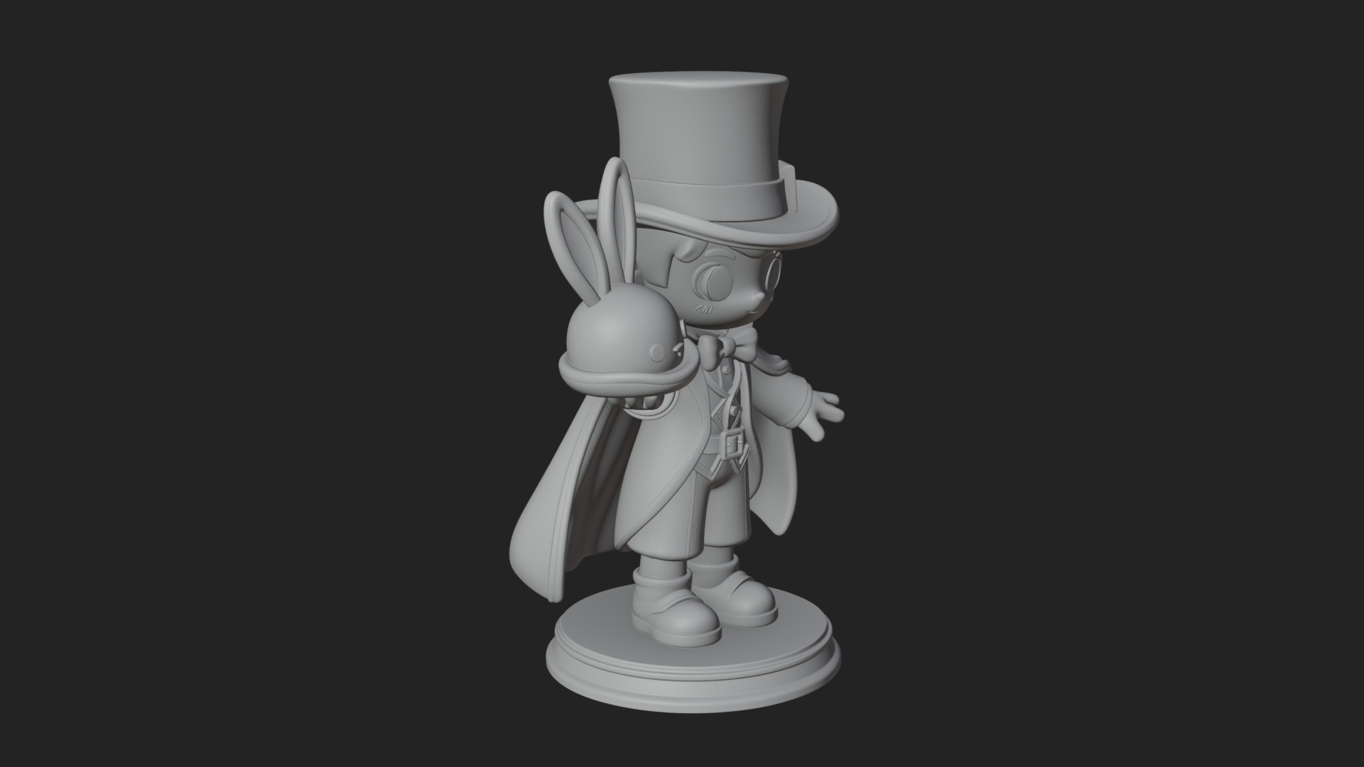 Chibi Magician with Rabbit Statue Design 4 3D Print Model 3D Model