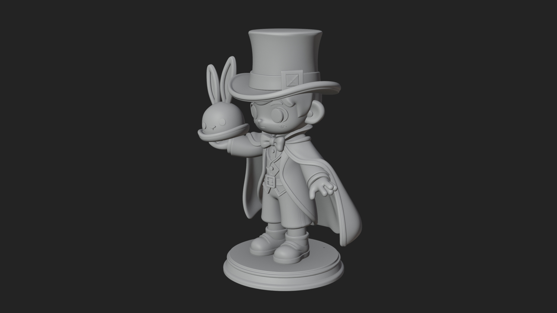 Chibi Magician with Rabbit Statue Design 4 3D Print Model 3D Model
