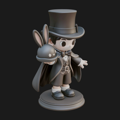 Chibi Magician with Rabbit Statue Design 4 3D Print Model
