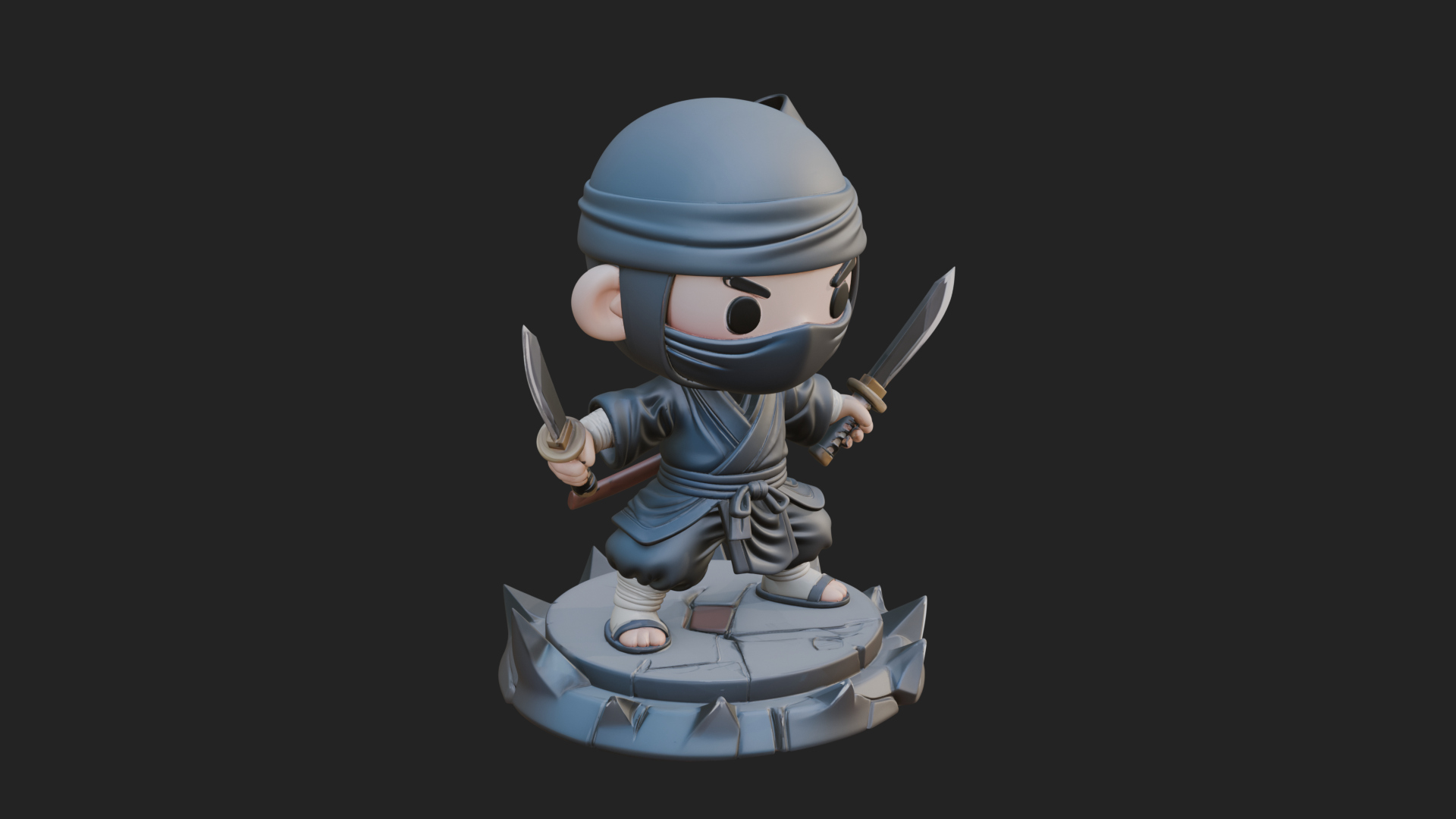 Chibi Masked Ninja Statue Design 1 3D Print Model 3D Model