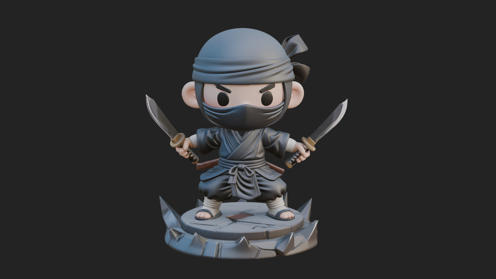 Chibi Masked Ninja Statue Design 1 3D Print Model 3D Model