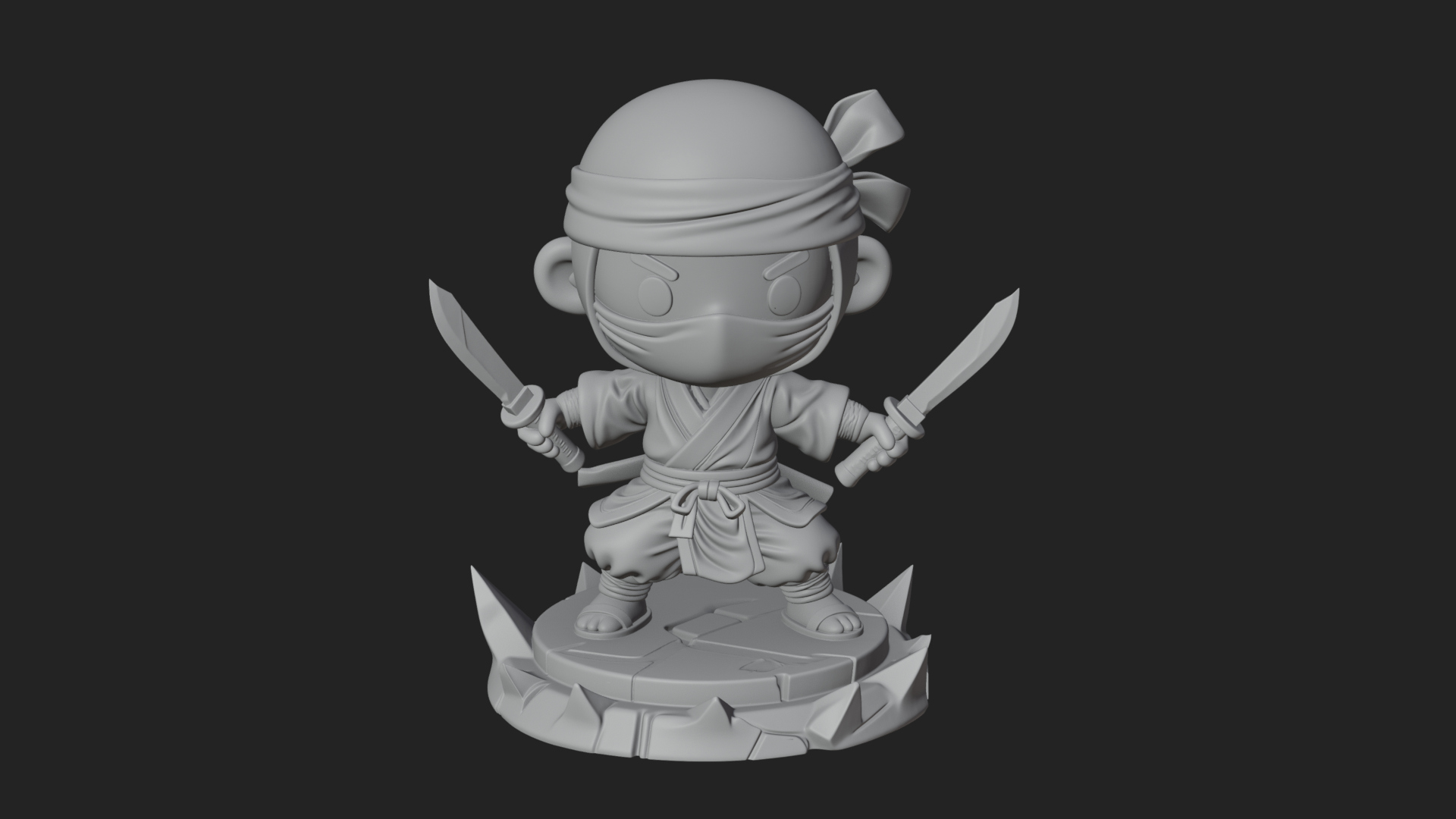 Chibi Masked Ninja Statue Design 1 3D Print Model 3D Model