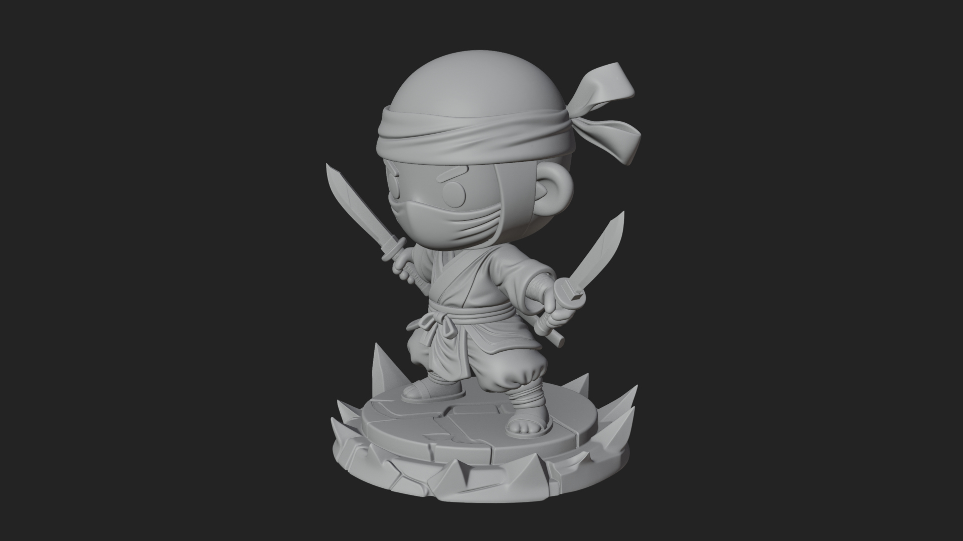 Chibi Masked Ninja Statue Design 1 3D Print Model 3D Model