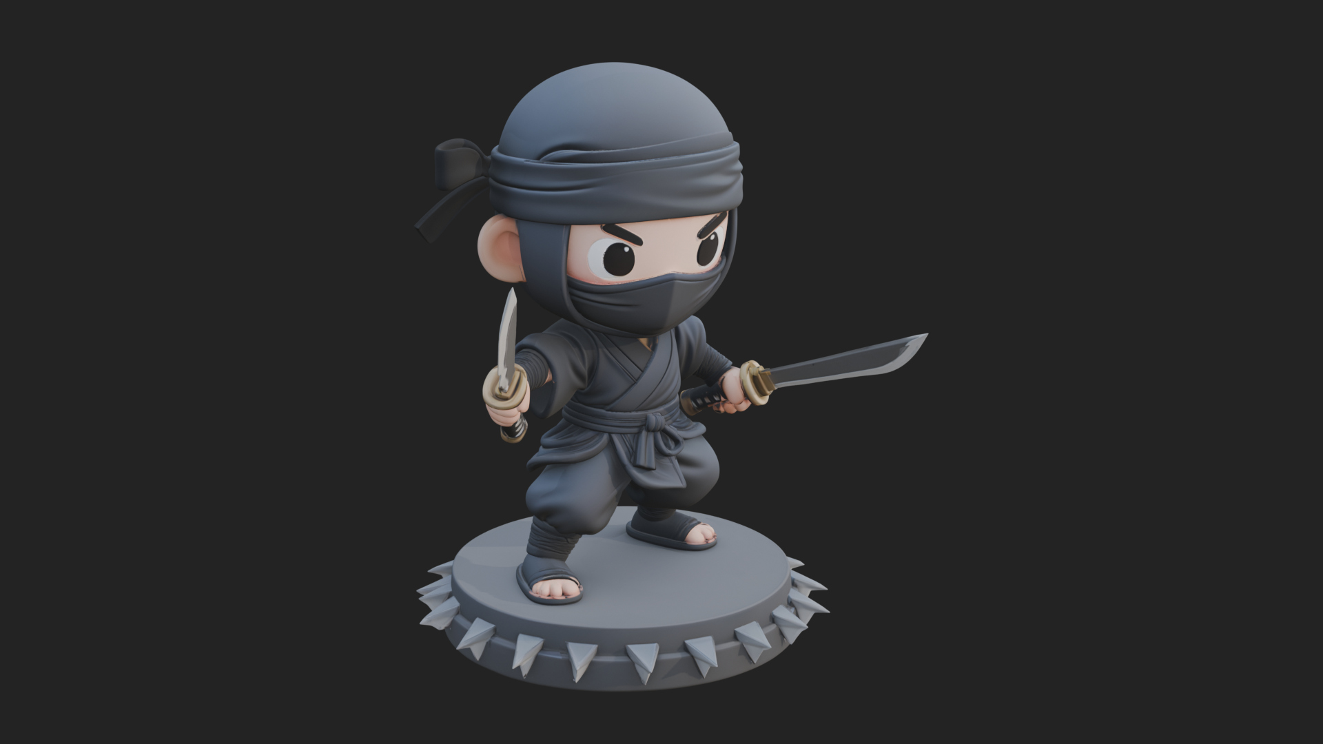 Chibi Masked Ninja Statue Design 2 3D Print Model 3D Model