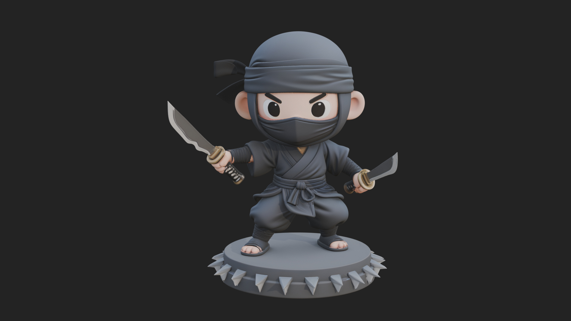 Chibi Masked Ninja Statue Design 2 3D Print Model 3D Model