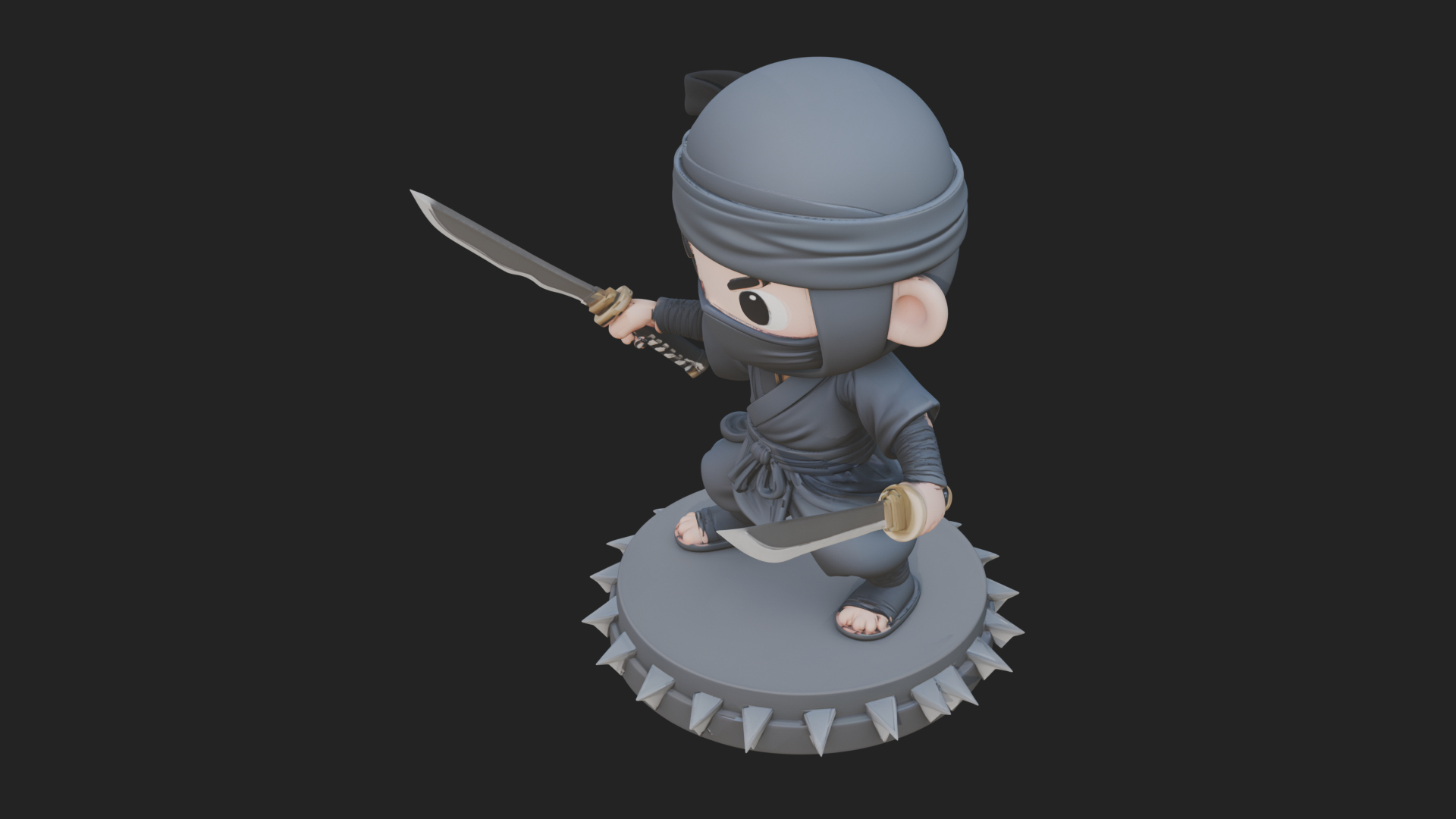 Chibi Masked Ninja Statue Design 2 3D Print Model 3D Model