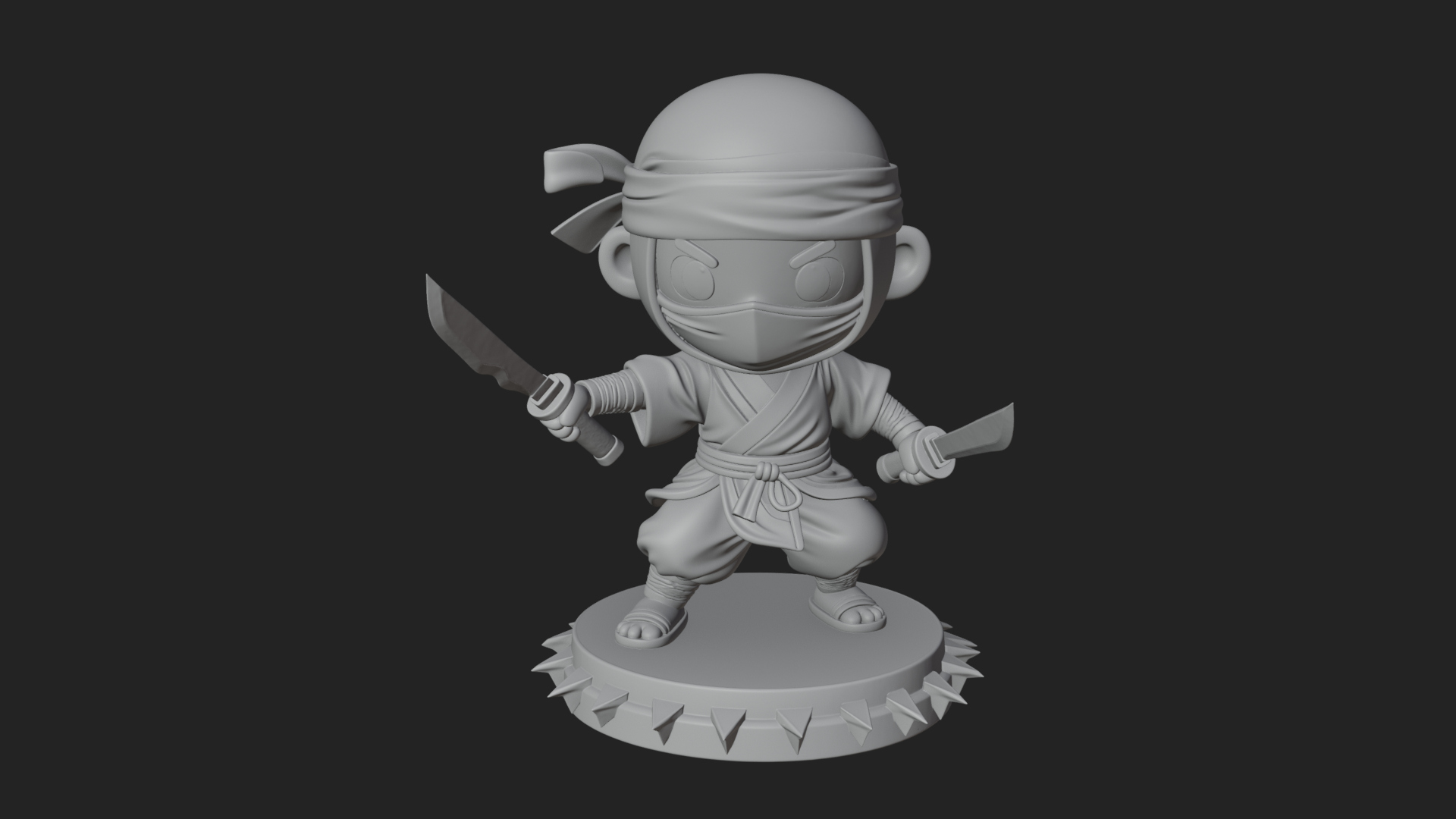 Chibi Masked Ninja Statue Design 2 3D Print Model 3D Model