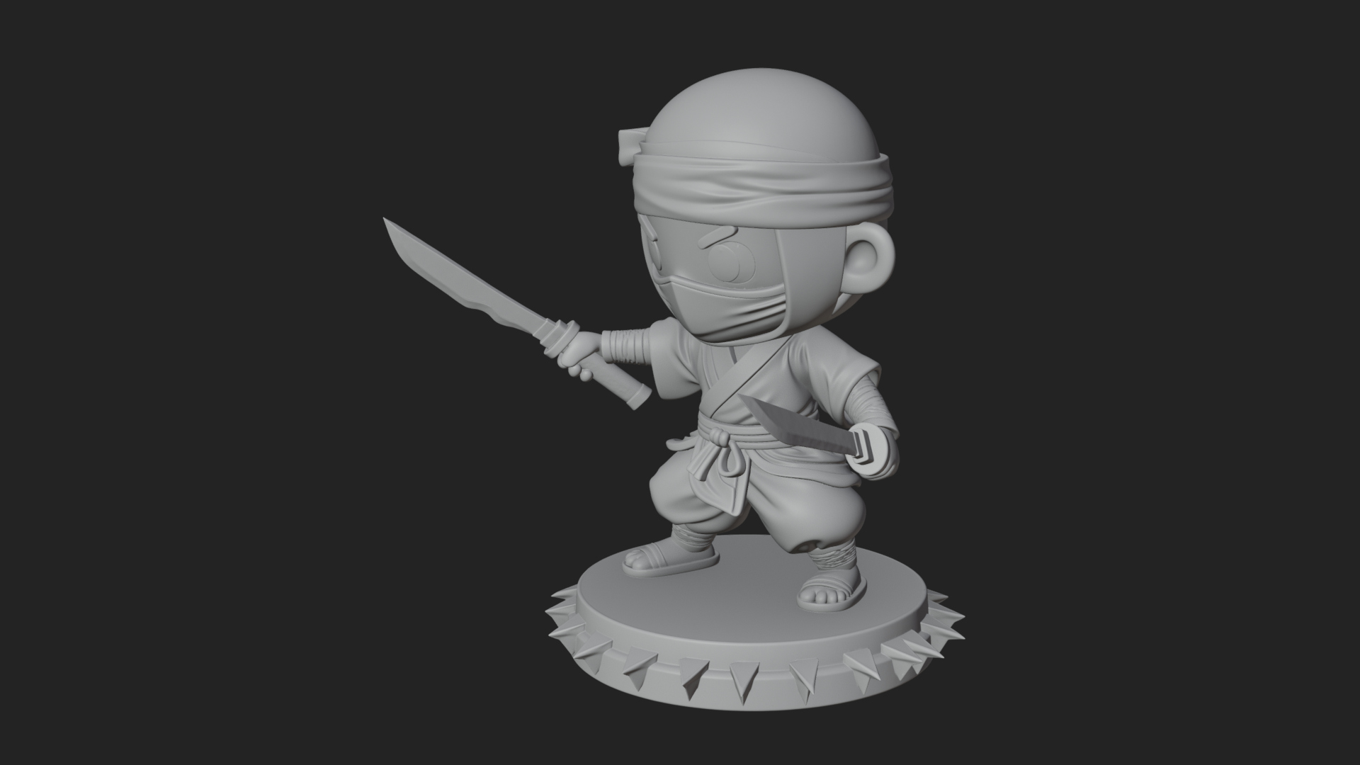 Chibi Masked Ninja Statue Design 2 3D Print Model 3D Model
