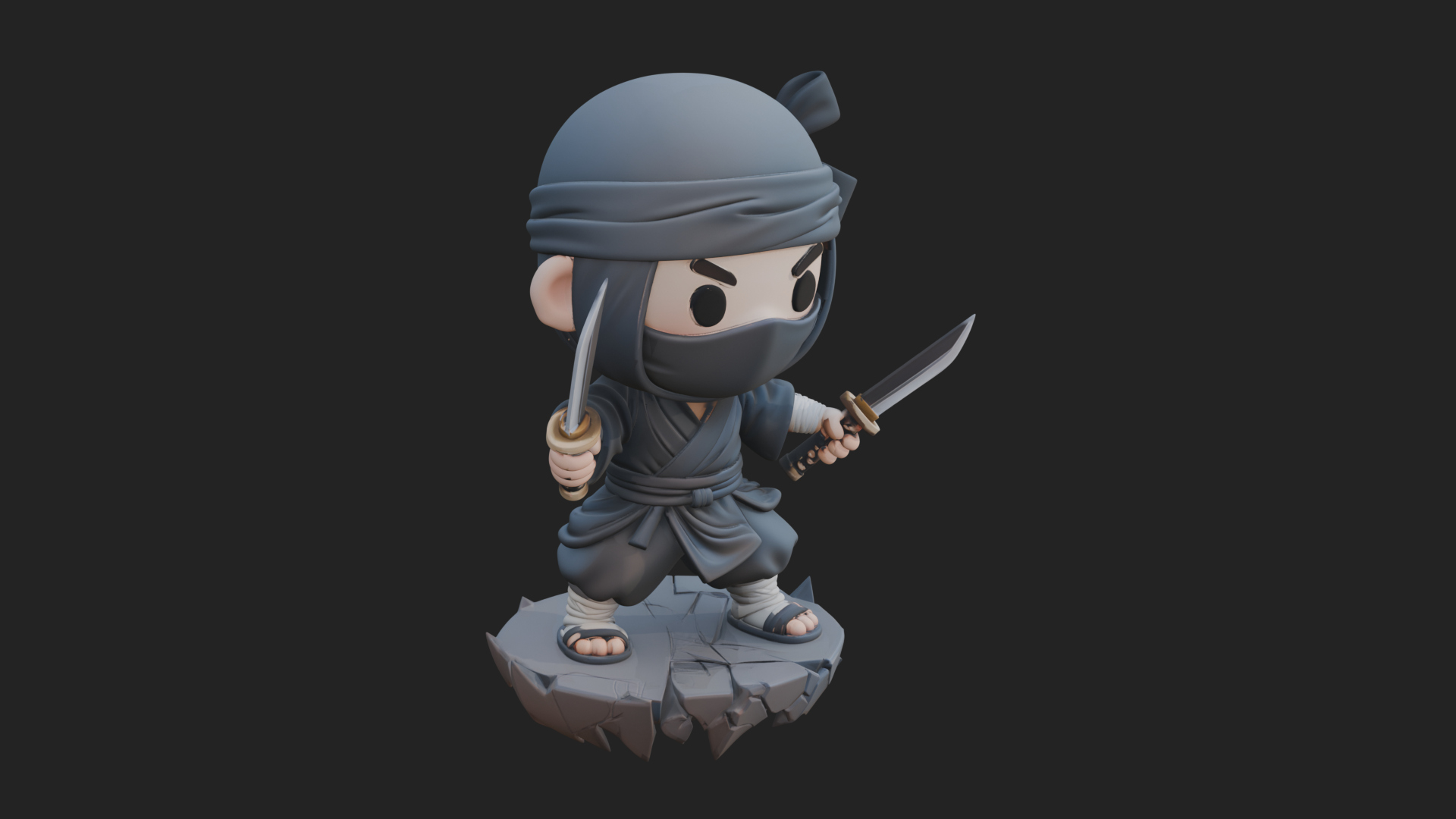 Chibi Masked Ninja Statue Design 3 3D Print Model 3D Model