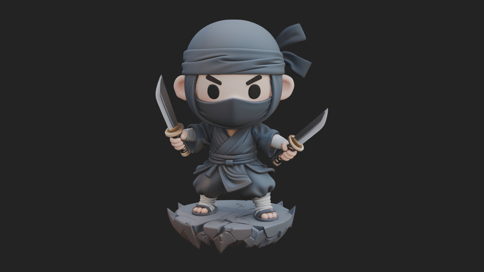 Chibi Masked Ninja Statue Design 3 3D Print Model 3D Model