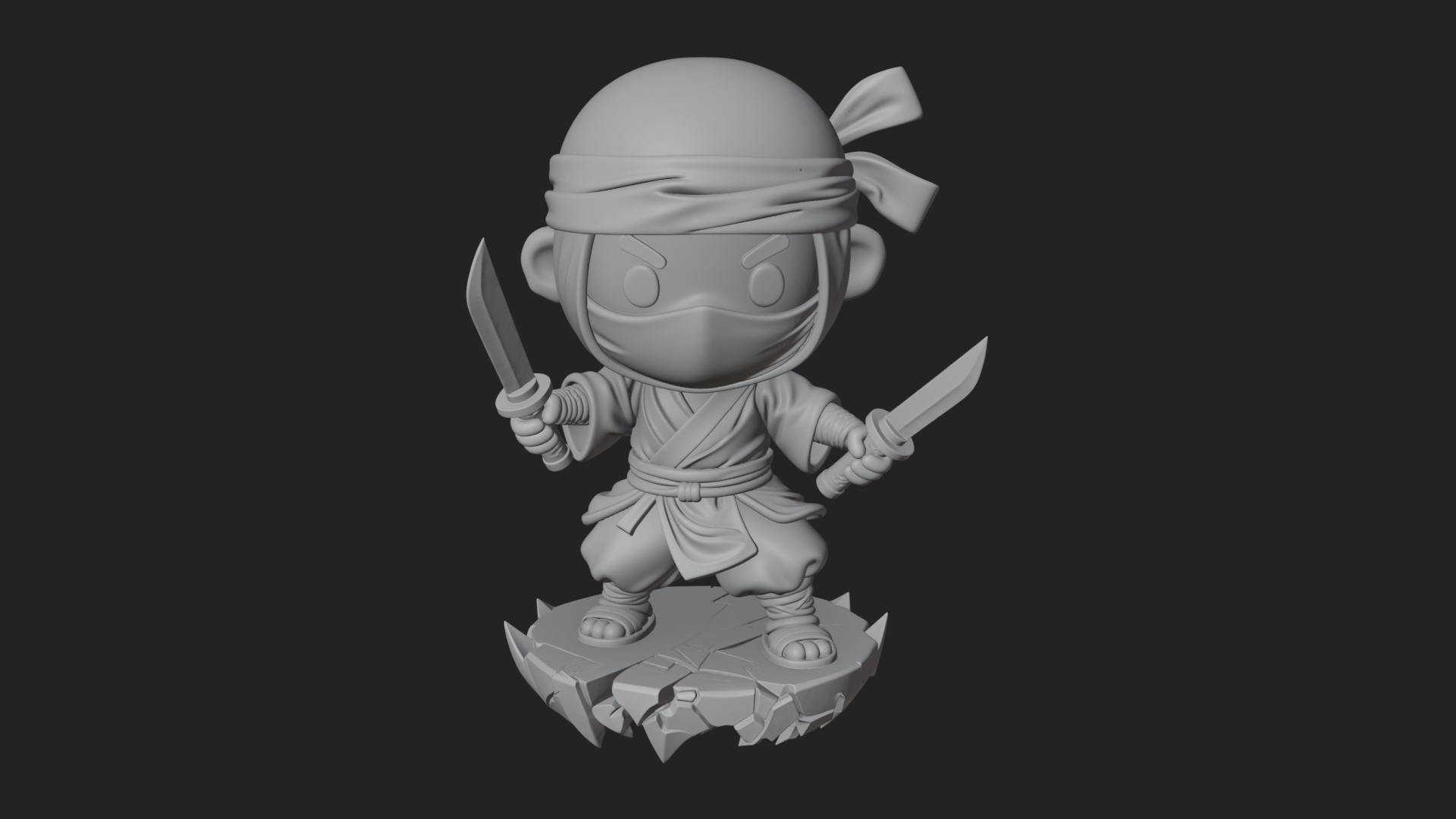 Chibi Masked Ninja Statue Design 3 3D Print Model 3D Model