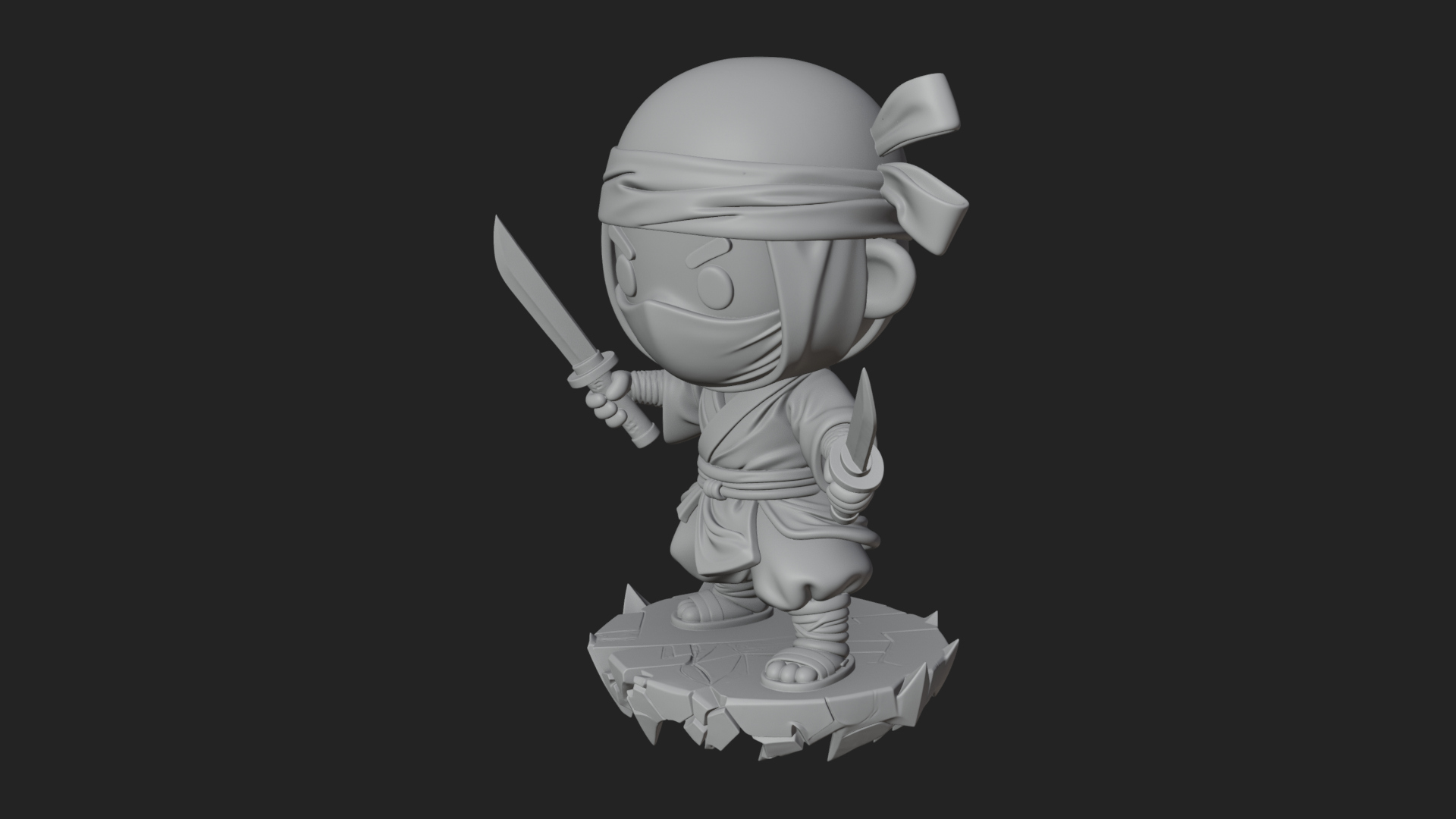 Chibi Masked Ninja Statue Design 3 3D Print Model 3D Model