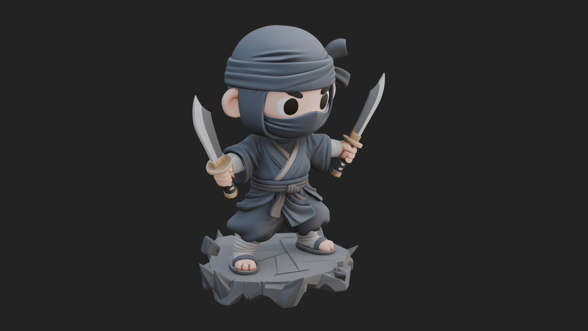Chibi Masked Ninja Statue Design 4 3D Print Model 3D Model