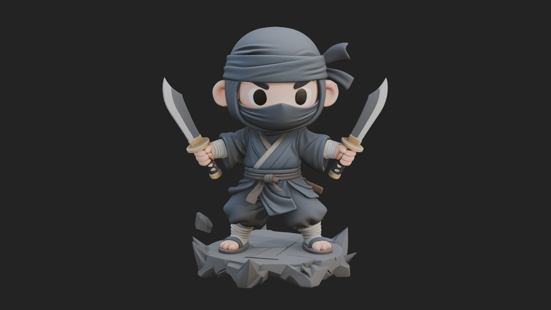 Chibi Masked Ninja Statue Design 4 3D Print Model 3D Model