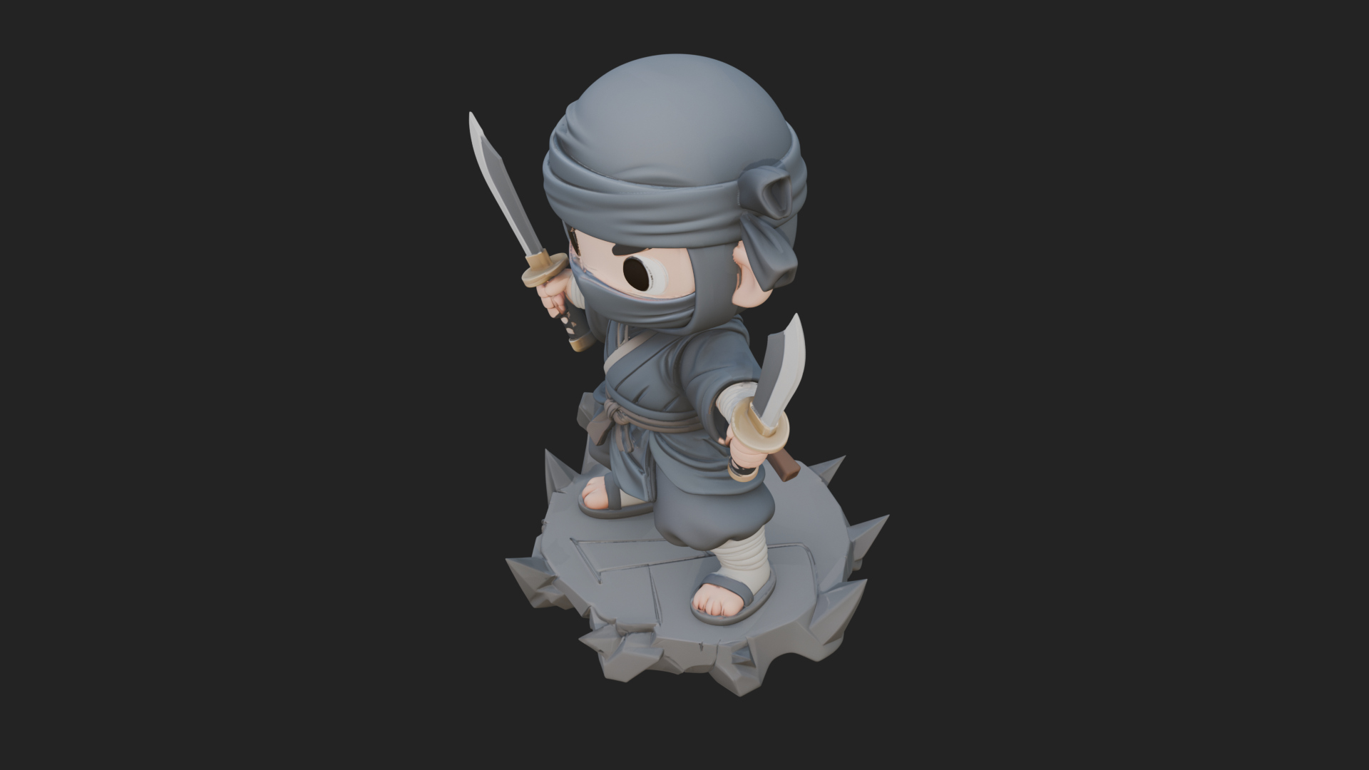 Chibi Masked Ninja Statue Design 4 3D Print Model 3D Model