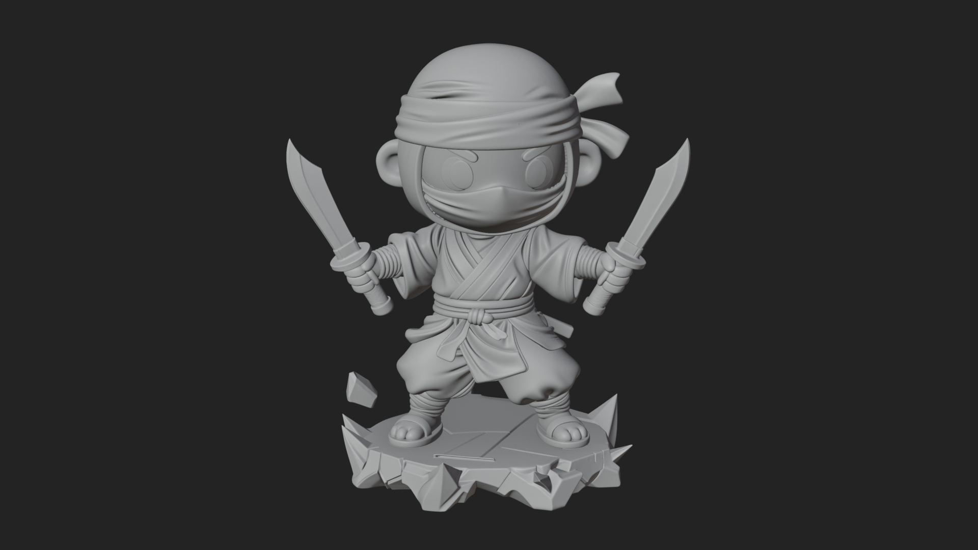 Chibi Masked Ninja Statue Design 4 3D Print Model 3D Model