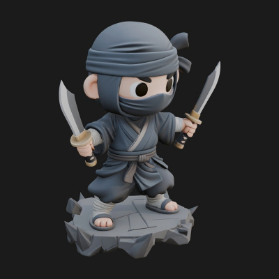 Chibi Masked Ninja Statue Design 4 3D Print Model