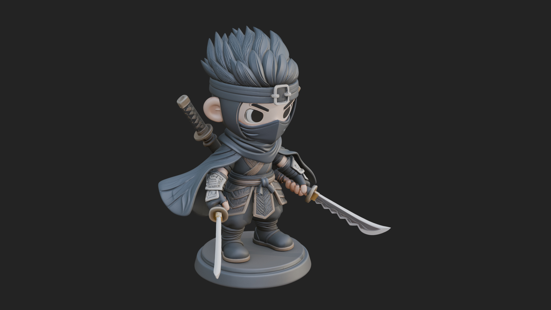 Chibi Masked Ninja Statue Design 5 3D Print Model 3D Model