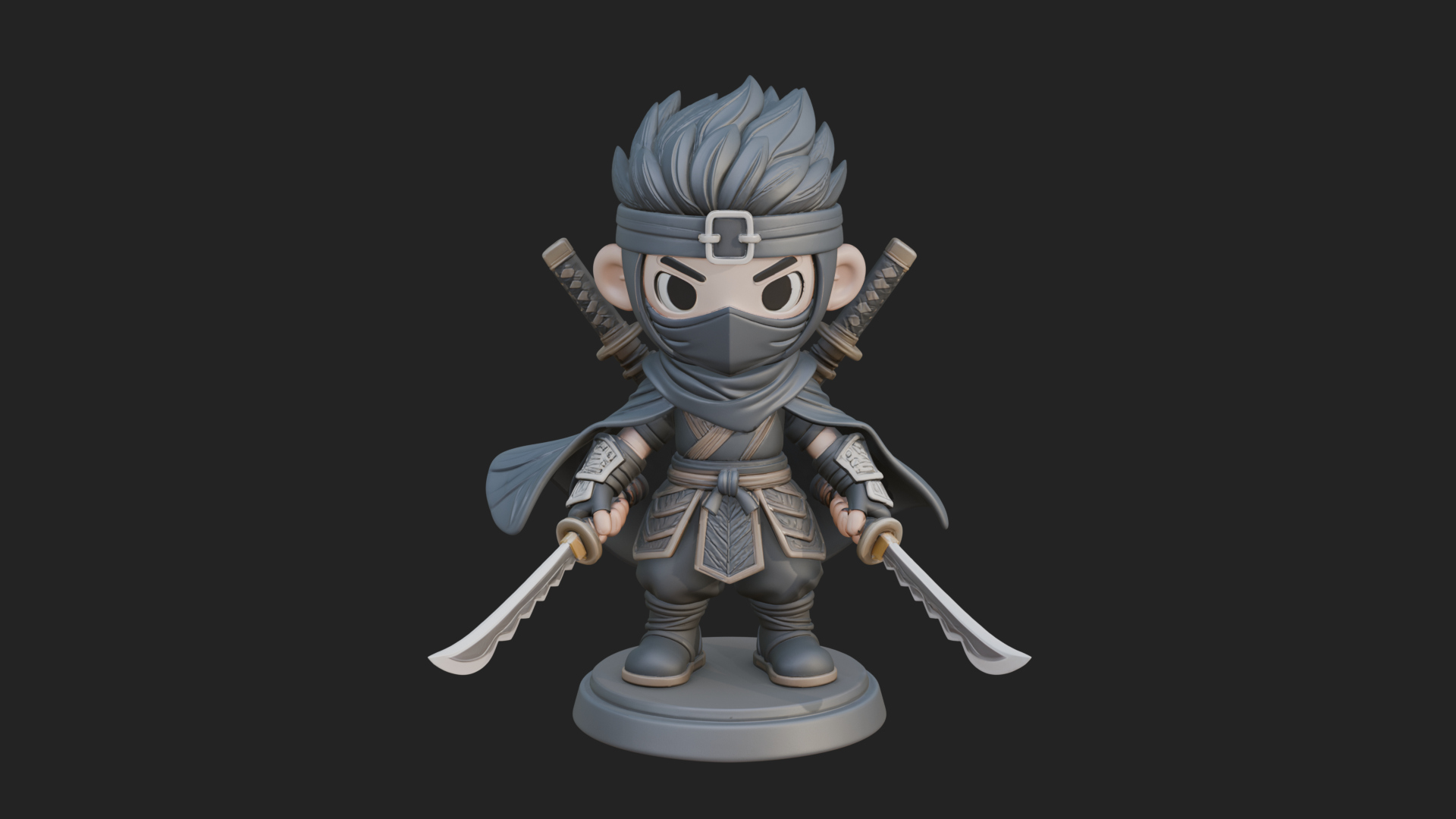 Chibi Masked Ninja Statue Design 5 3D Print Model 3D Model
