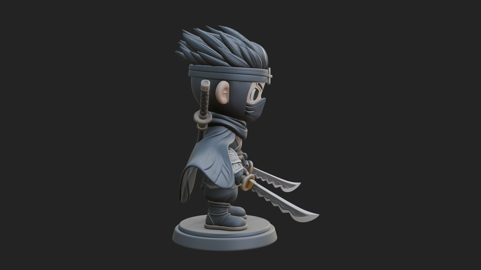 Chibi Masked Ninja Statue Design 5 3D Print Model 3D Model