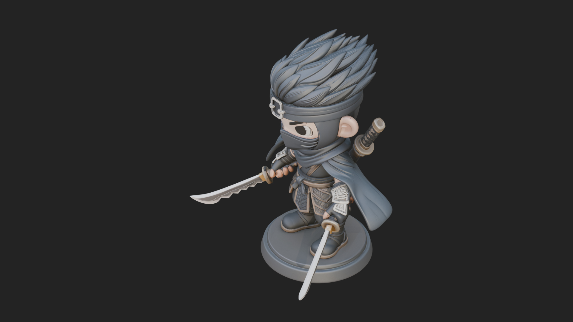 Chibi Masked Ninja Statue Design 5 3D Print Model 3D Model