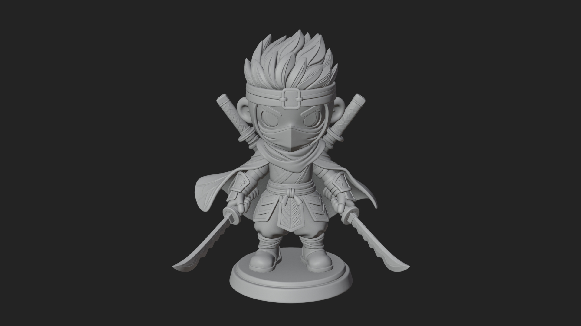 Chibi Masked Ninja Statue Design 5 3D Print Model 3D Model