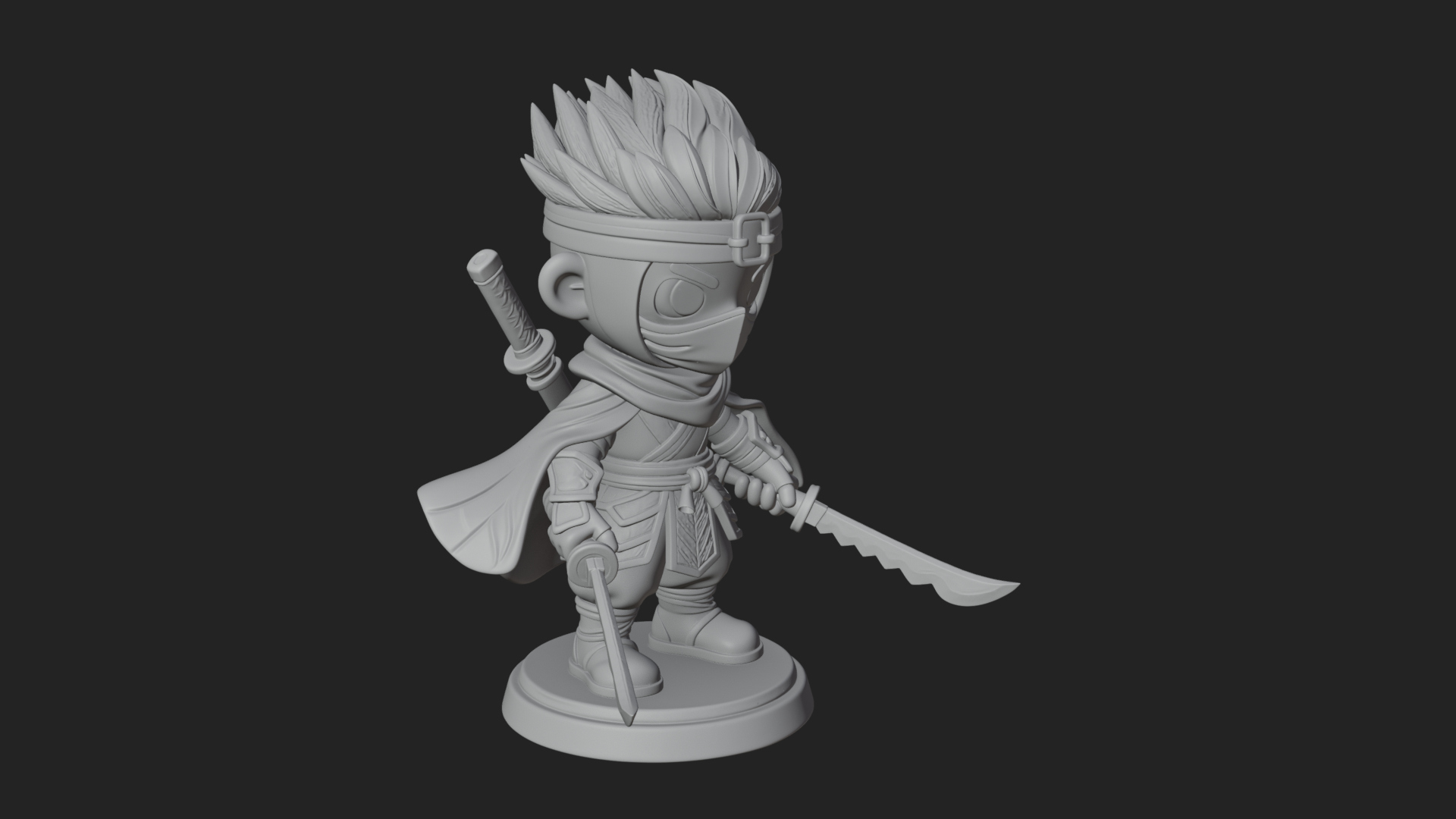 Chibi Masked Ninja Statue Design 5 3D Print Model 3D Model