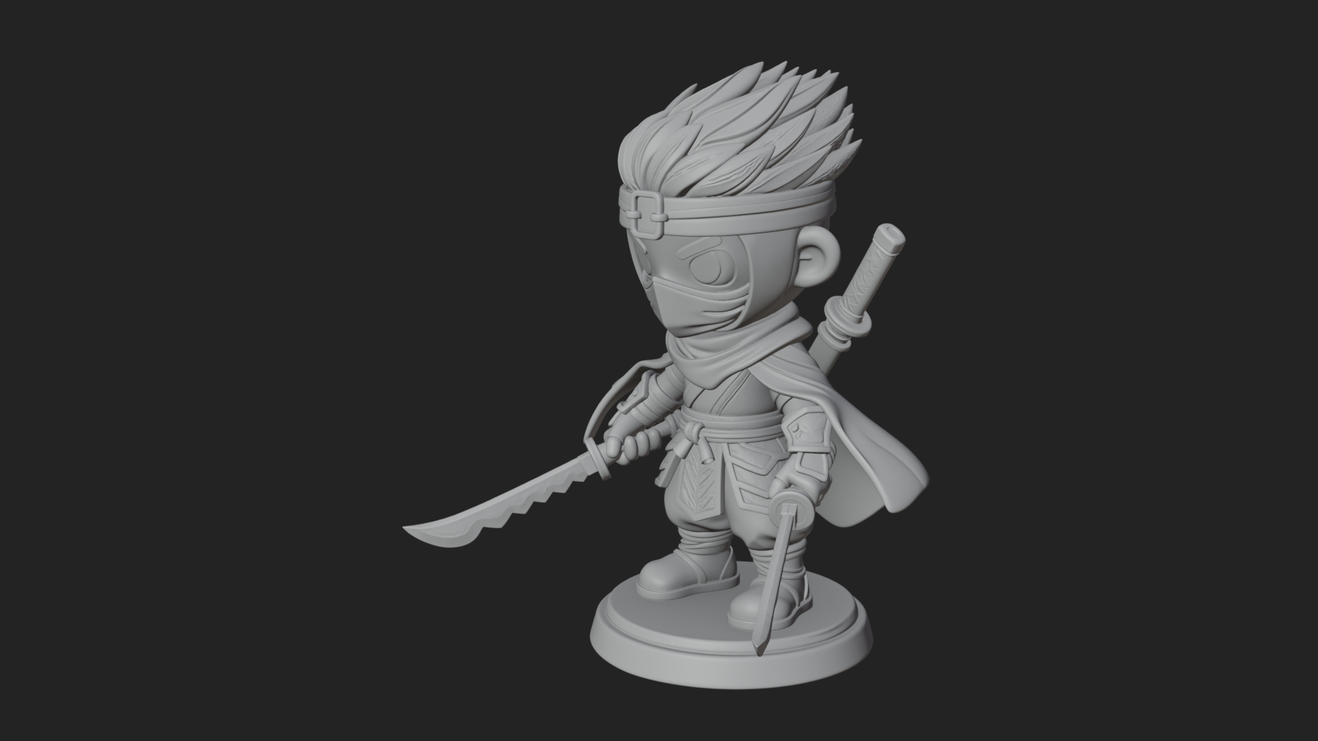Chibi Masked Ninja Statue Design 5 3D Print Model 3D Model