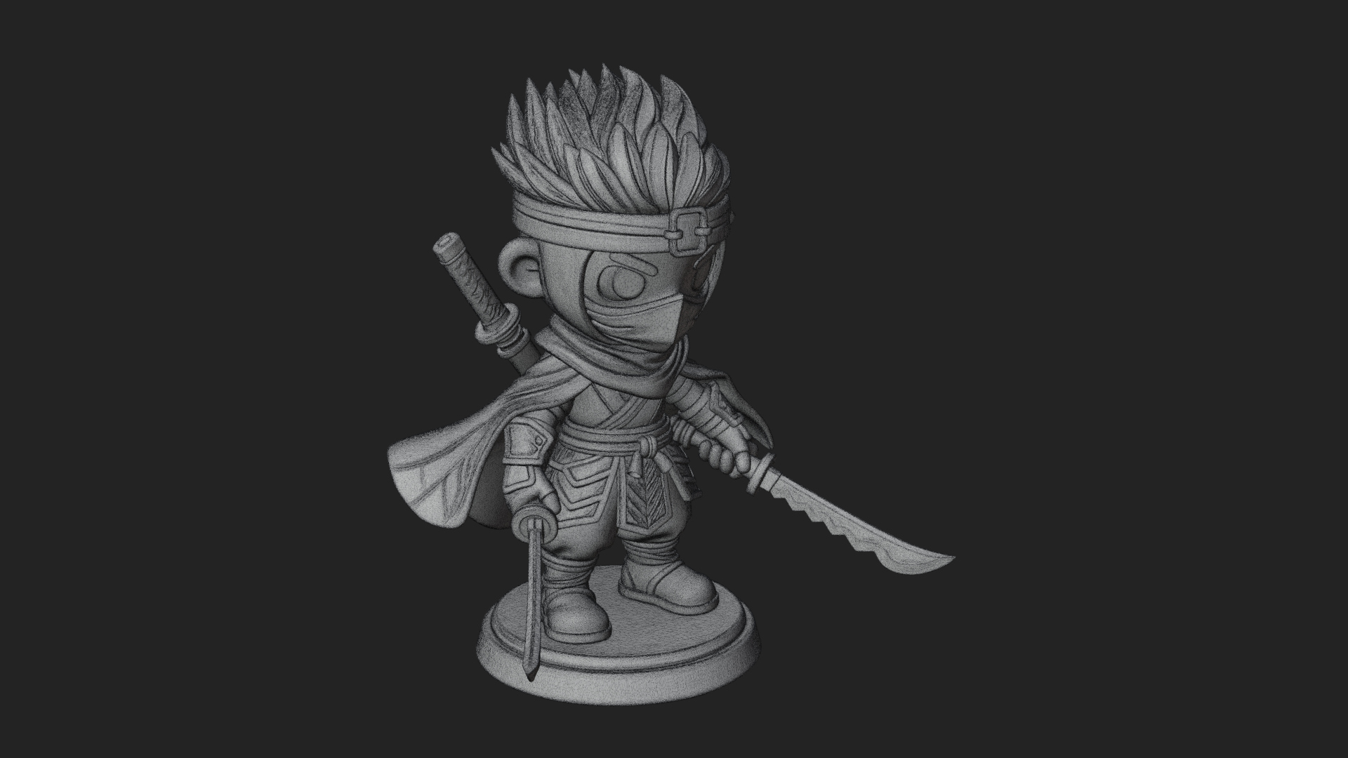 Chibi Masked Ninja Statue Design 5 3D Print Model 3D Model