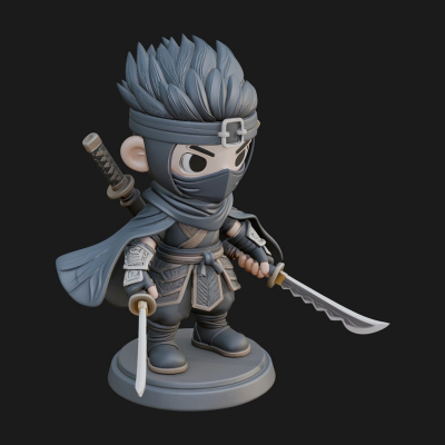 Chibi Masked Ninja Statue Design 5 3D Print Model