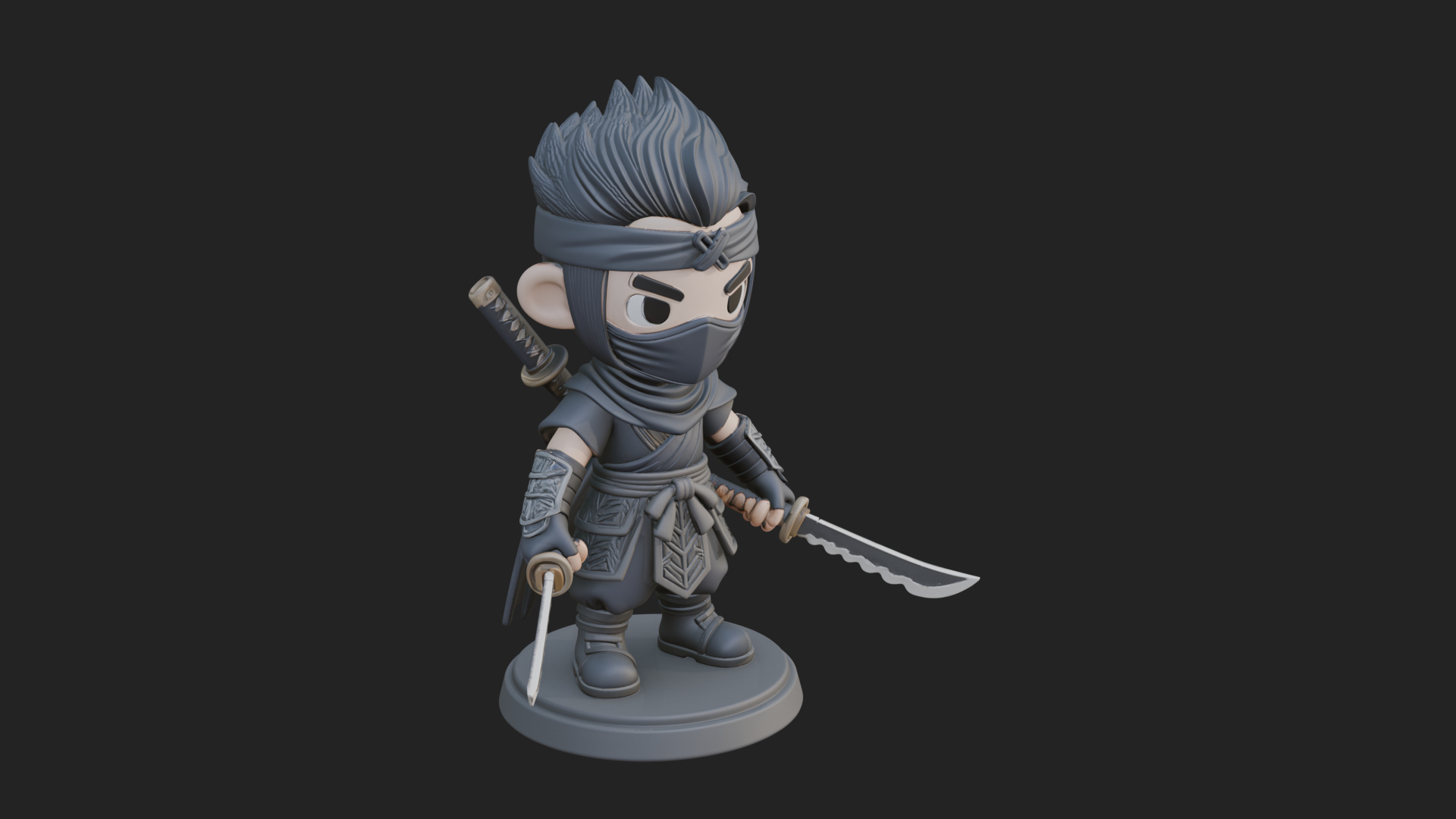 Chibi Masked Ninja Statue Design 6 3D Print Model 3D Model
