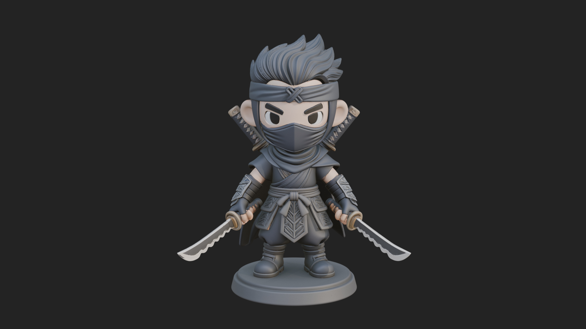Chibi Masked Ninja Statue Design 6 3D Print Model 3D Model