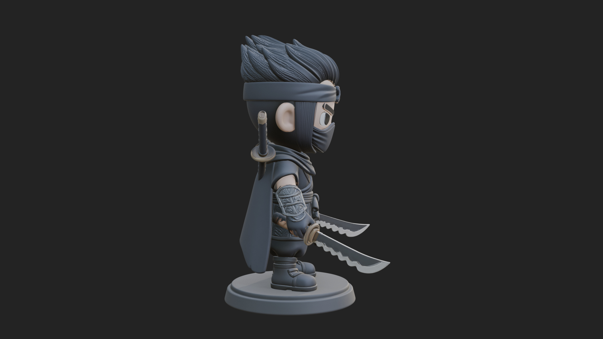 Chibi Masked Ninja Statue Design 6 3D Print Model 3D Model