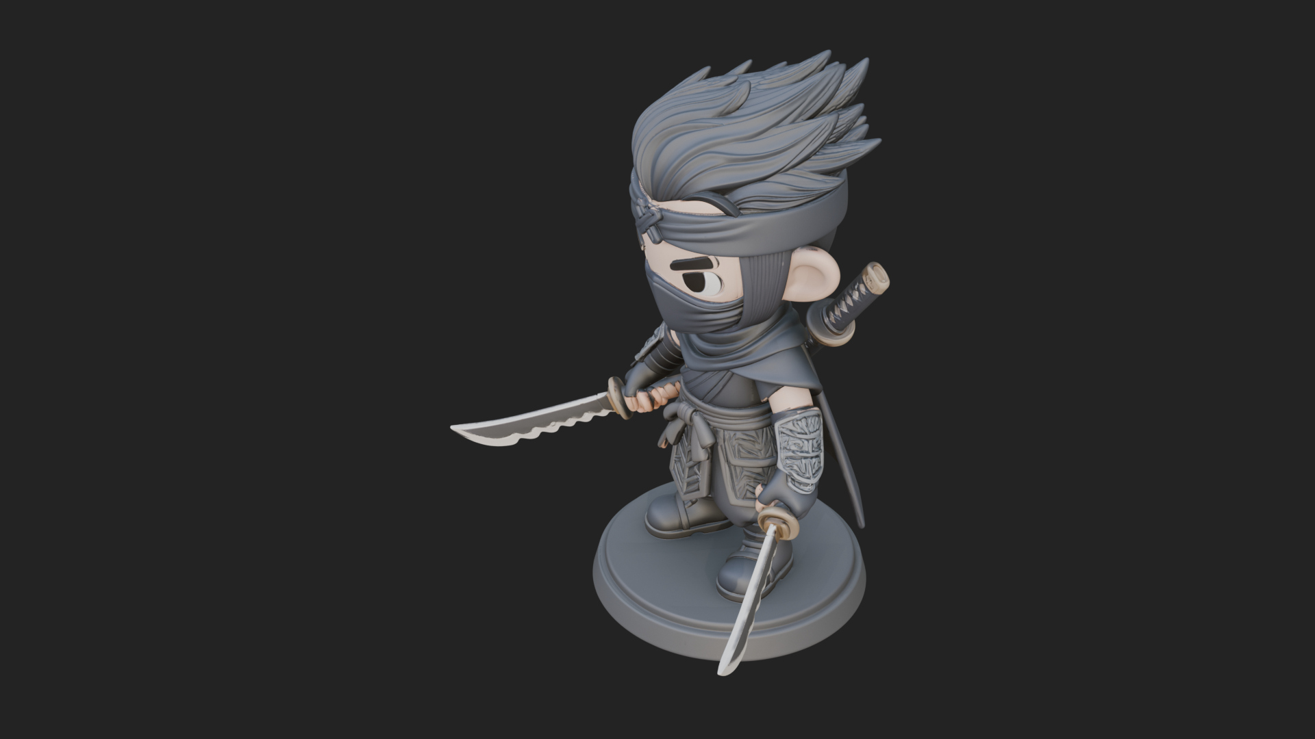 Chibi Masked Ninja Statue Design 6 3D Print Model 3D Model