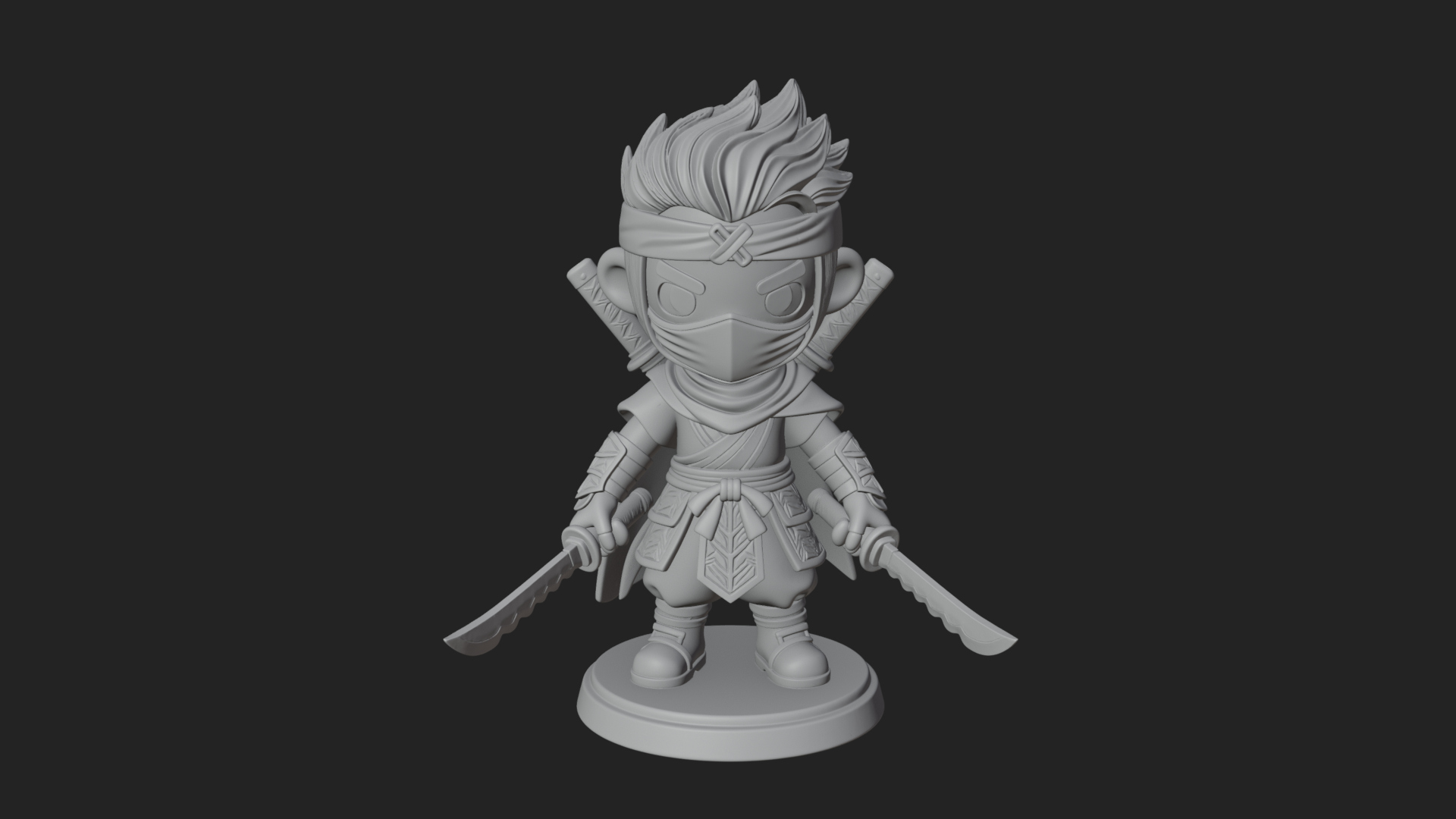 Chibi Masked Ninja Statue Design 6 3D Print Model 3D Model