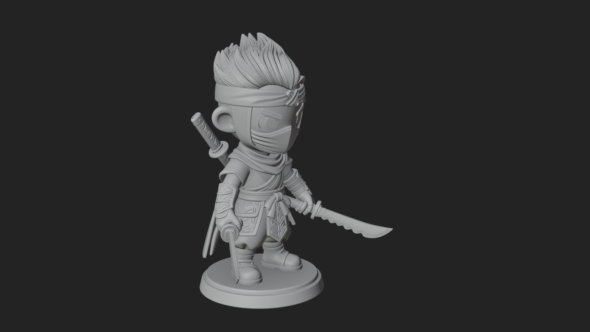 Chibi Masked Ninja Statue Design 6 3D Print Model 3D Model