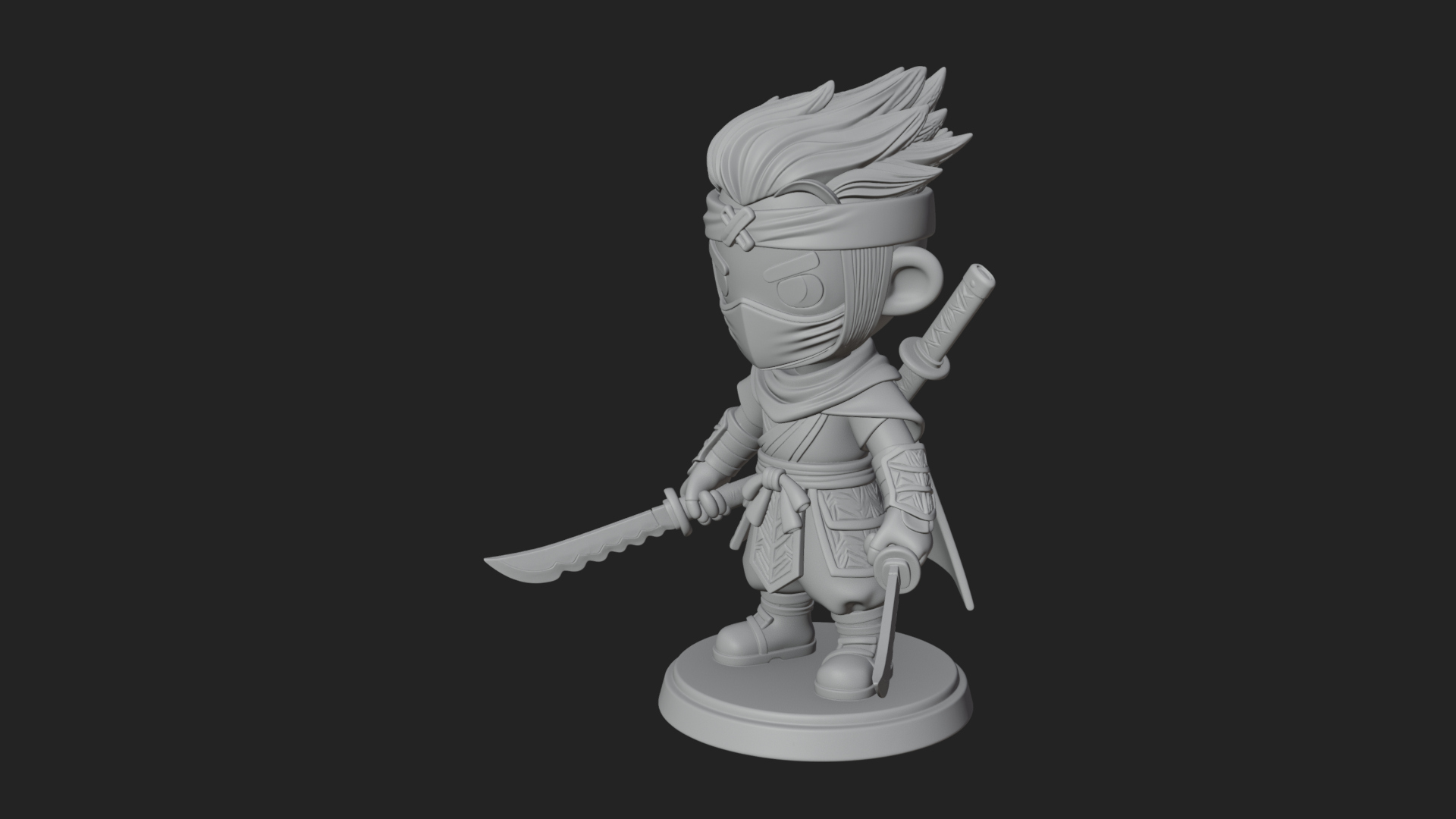 Chibi Masked Ninja Statue Design 6 3D Print Model 3D Model