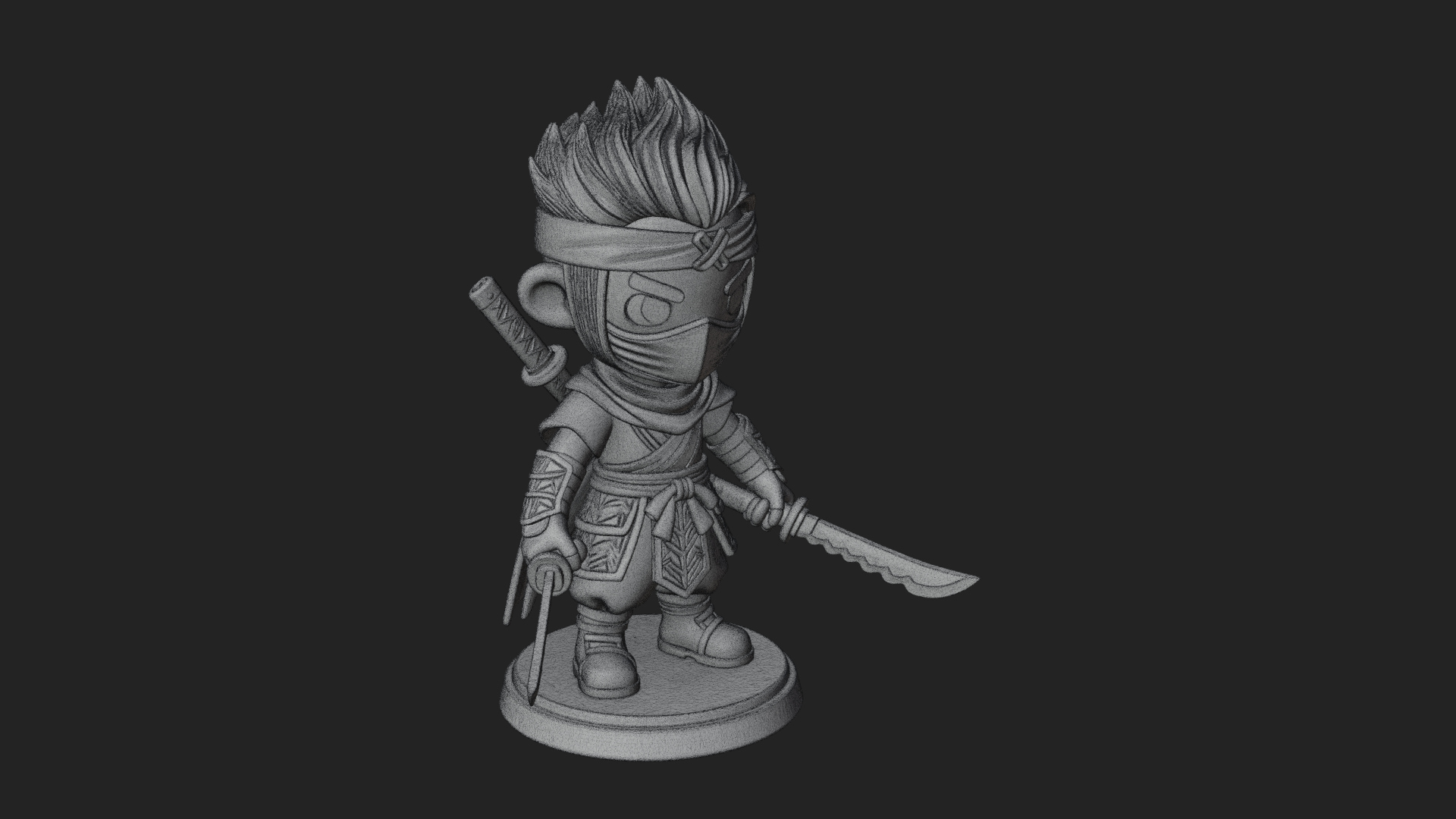 Chibi Masked Ninja Statue Design 6 3D Print Model 3D Model