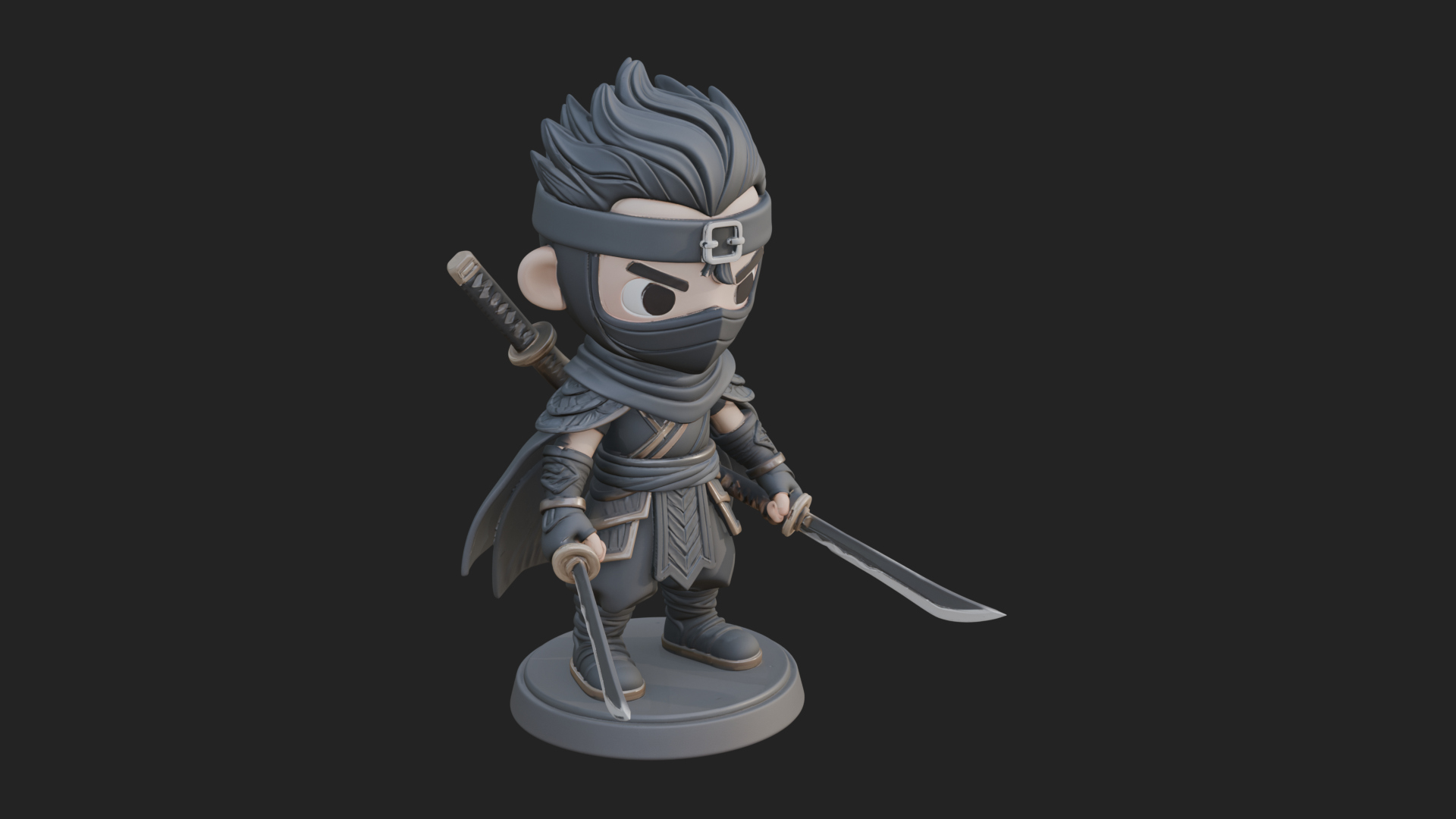 Chibi Masked Ninja Statue Design 7 3D Print Model 3D Model