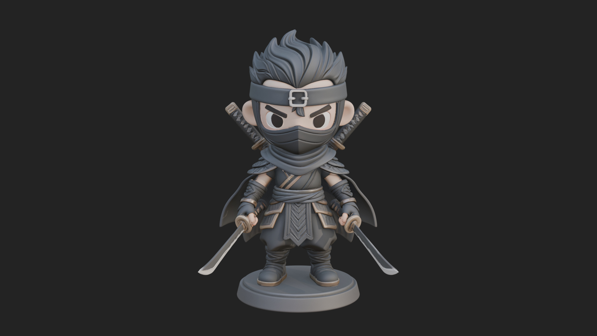 Chibi Masked Ninja Statue Design 7 3D Print Model 3D Model