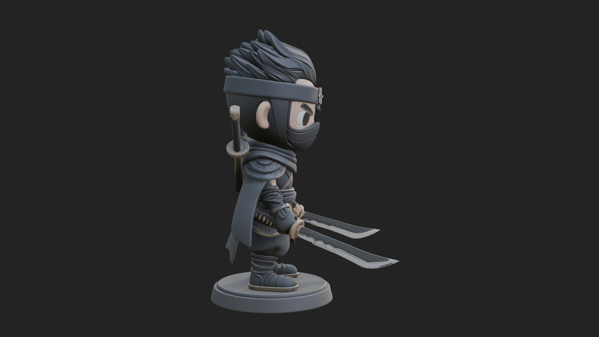 Chibi Masked Ninja Statue Design 7 3D Print Model 3D Model
