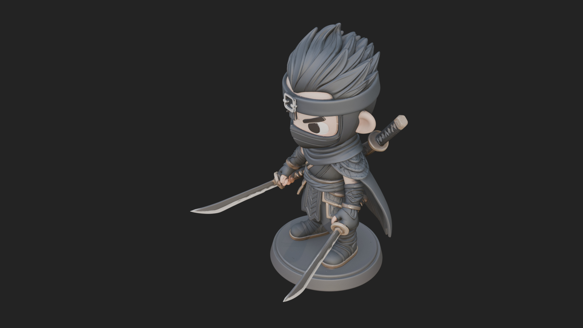 Chibi Masked Ninja Statue Design 7 3D Print Model 3D Model