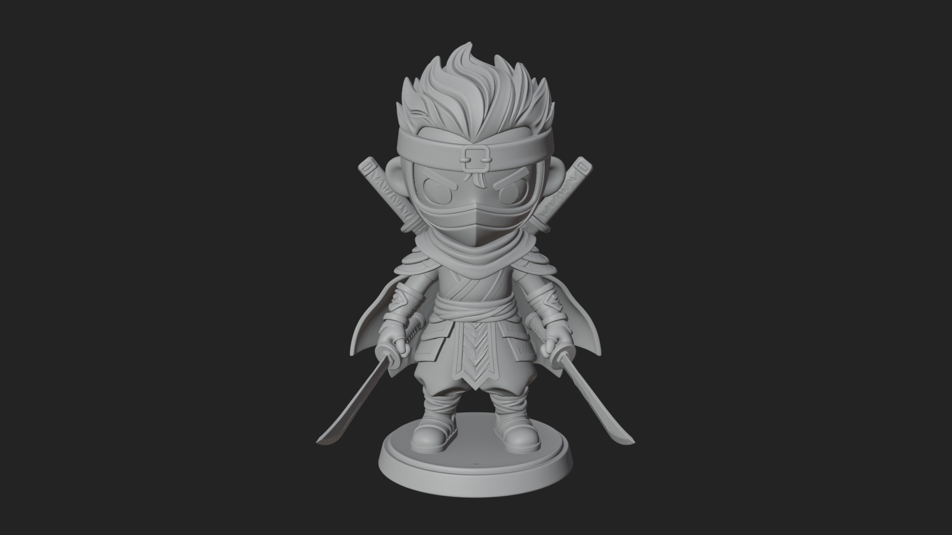 Chibi Masked Ninja Statue Design 7 3D Print Model 3D Model