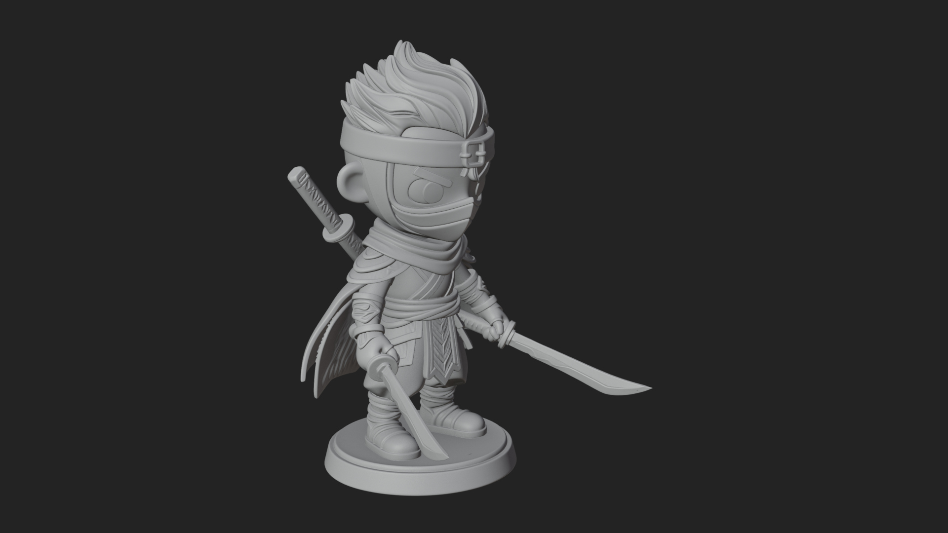 Chibi Masked Ninja Statue Design 7 3D Print Model 3D Model