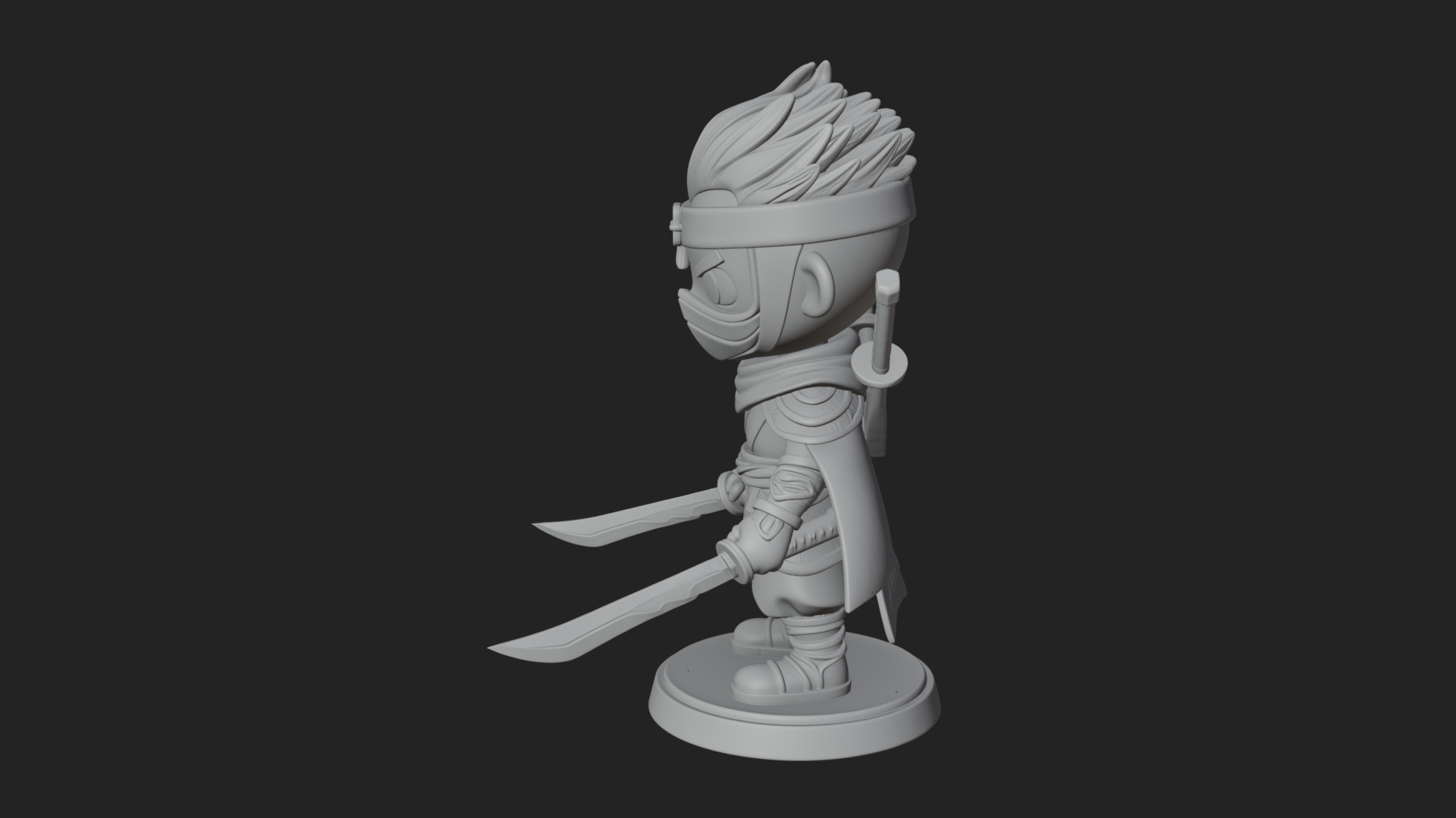 Chibi Masked Ninja Statue Design 7 3D Print Model 3D Model